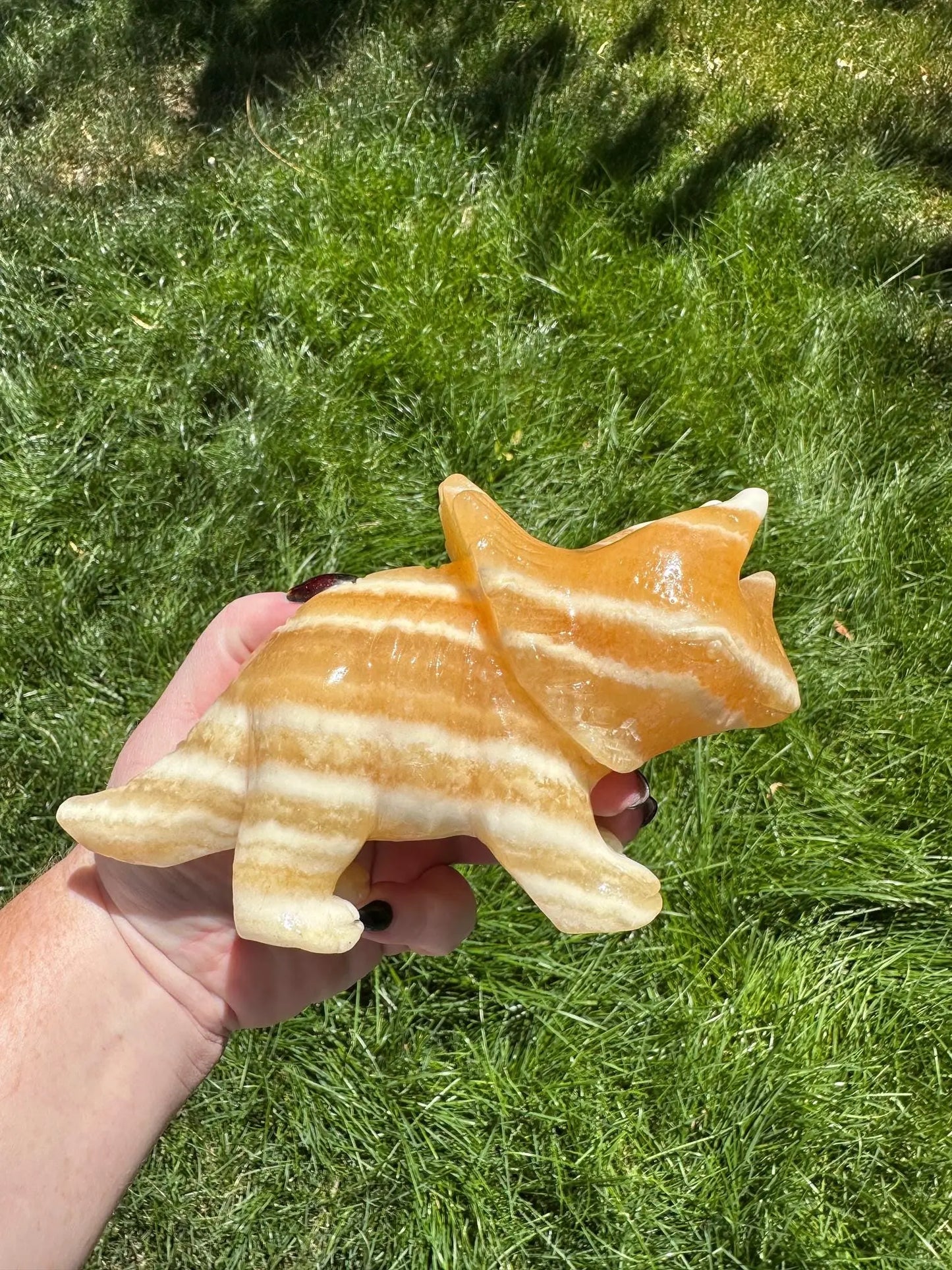 Orange Calcite Triceratops Crystal Carving Oakriver Crystals