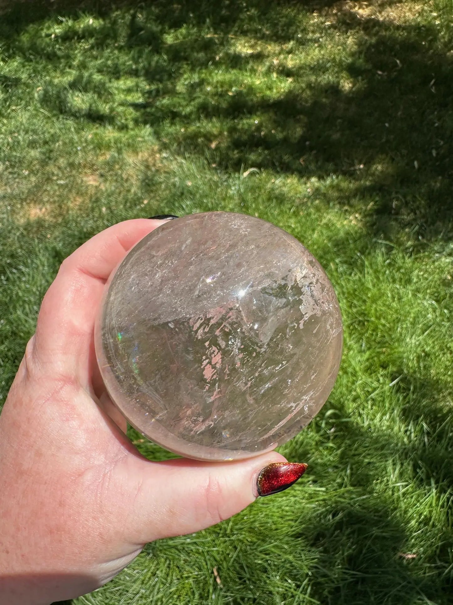 Large Clear Quartz Sphere with Rainbows 3.3 inches Oakriver Crystals