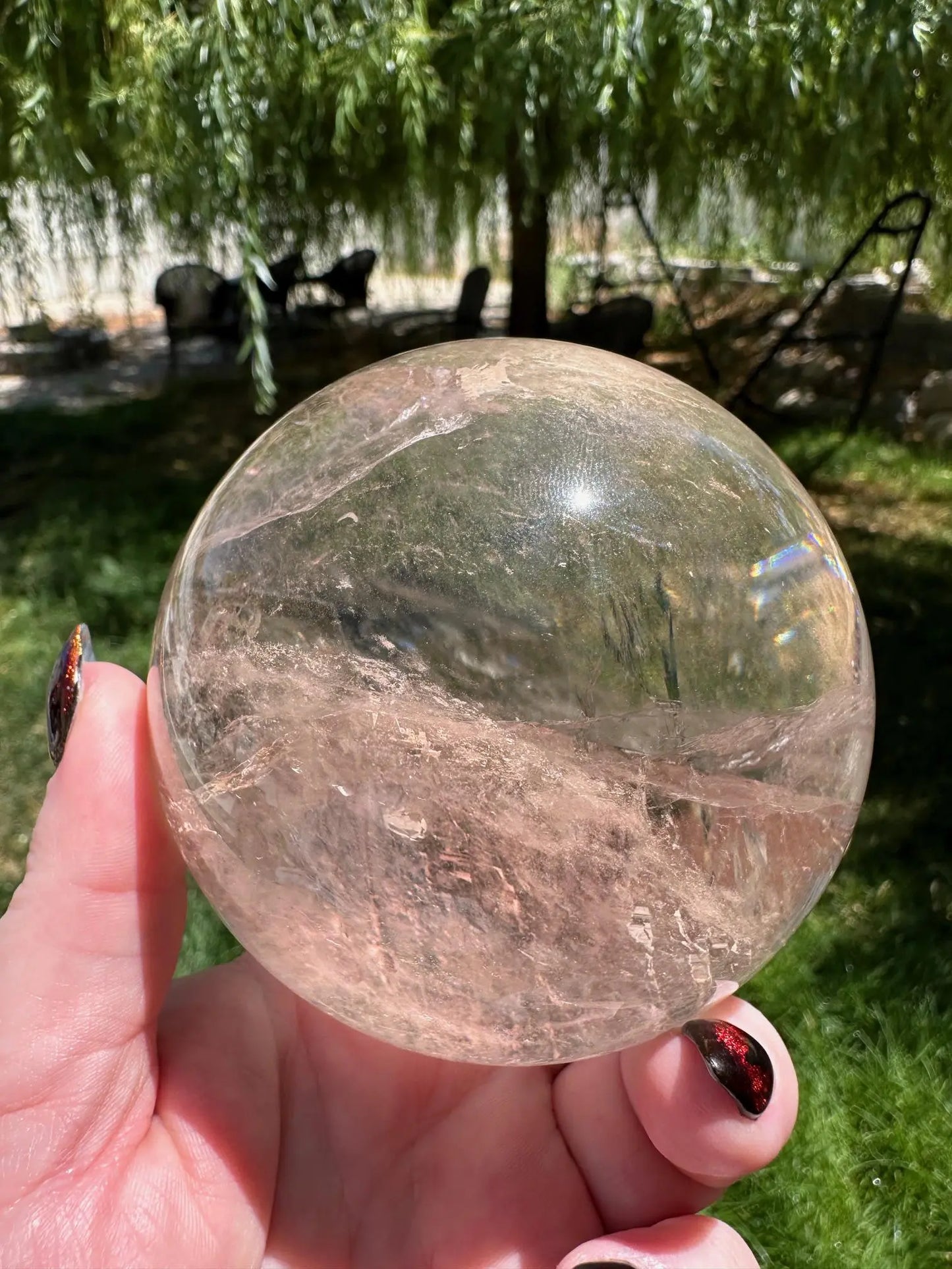 Large Clear Quartz Sphere with Rainbows 3.3 inches Oakriver Crystals