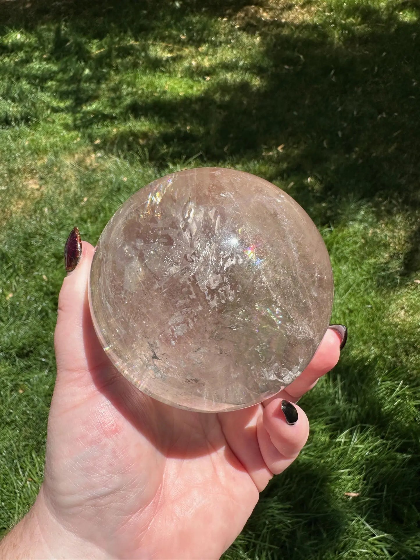 Large Clear Quartz Sphere with Rainbows 3.3 inches Oakriver Crystals