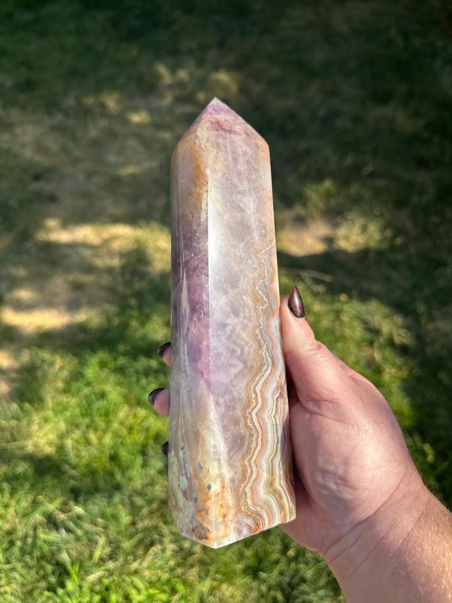 Amethyst and Crazy Lace Agate tower 8.5  inches tall 2LBS Oakriver Crystals