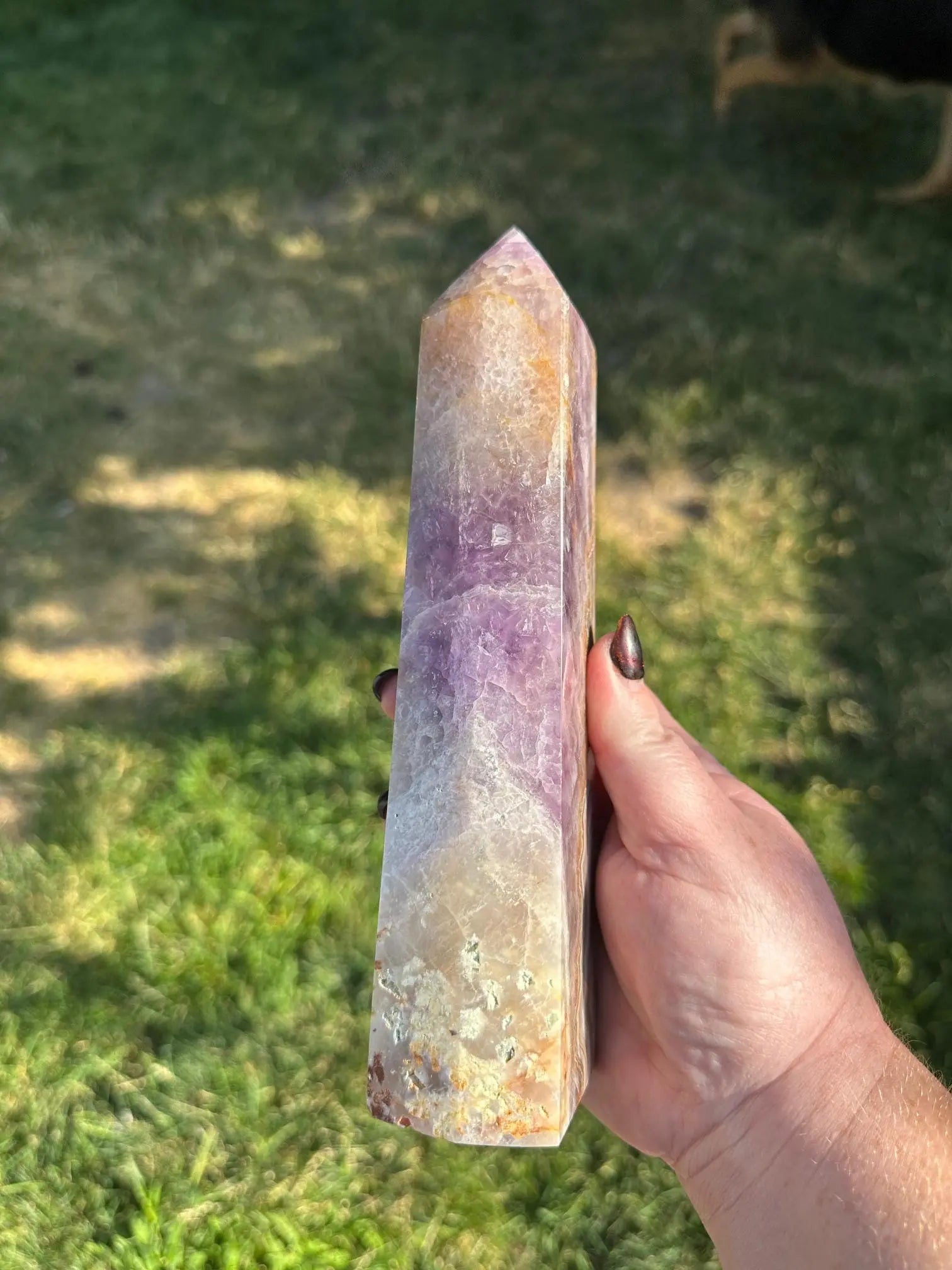 Amethyst and Crazy Lace Agate tower 8.5  inches tall 2LBS Oakriver Crystals