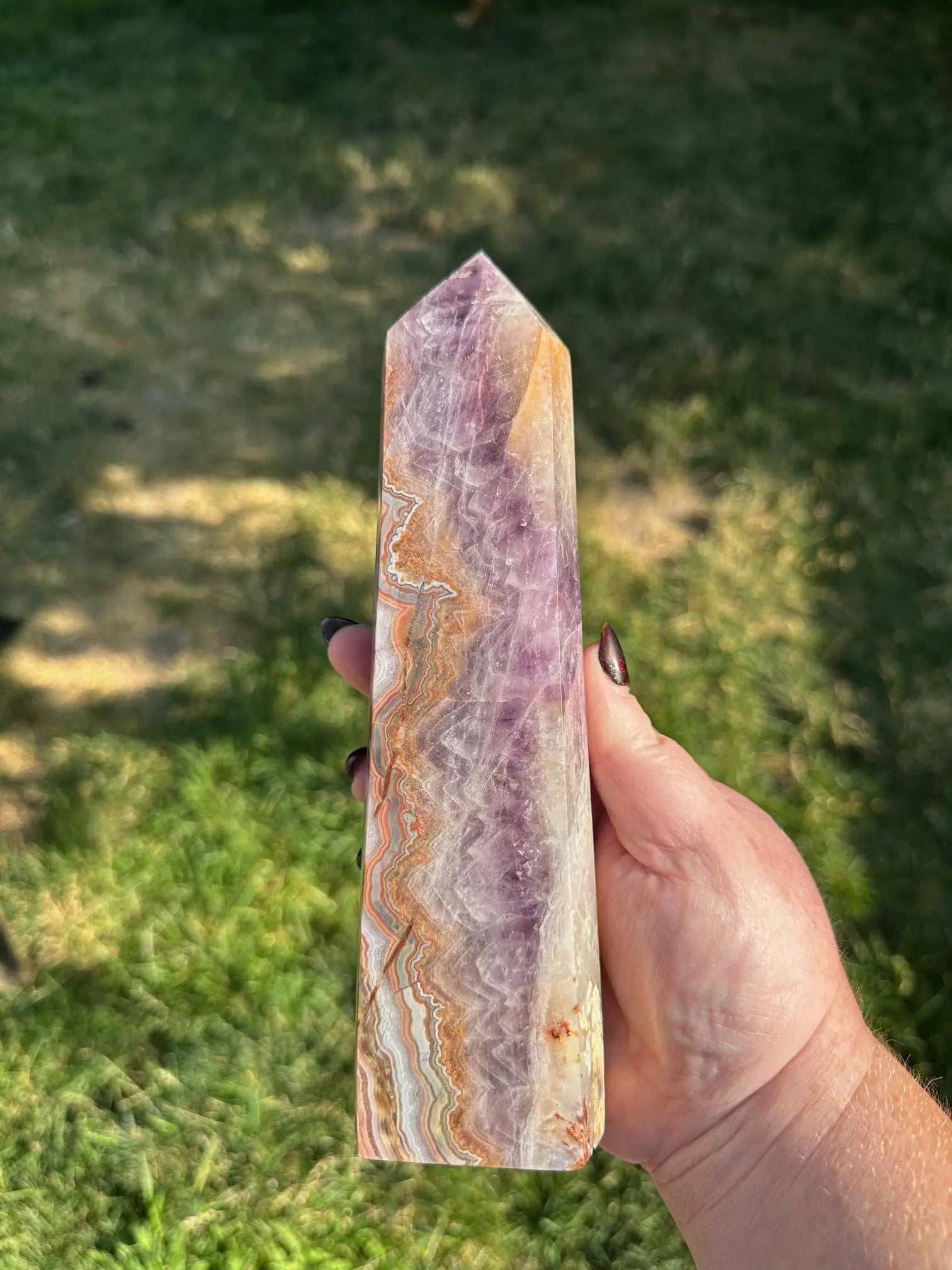 Amethyst and Crazy Lace Agate tower 8.5  inches tall 2LBS Oakriver Crystals