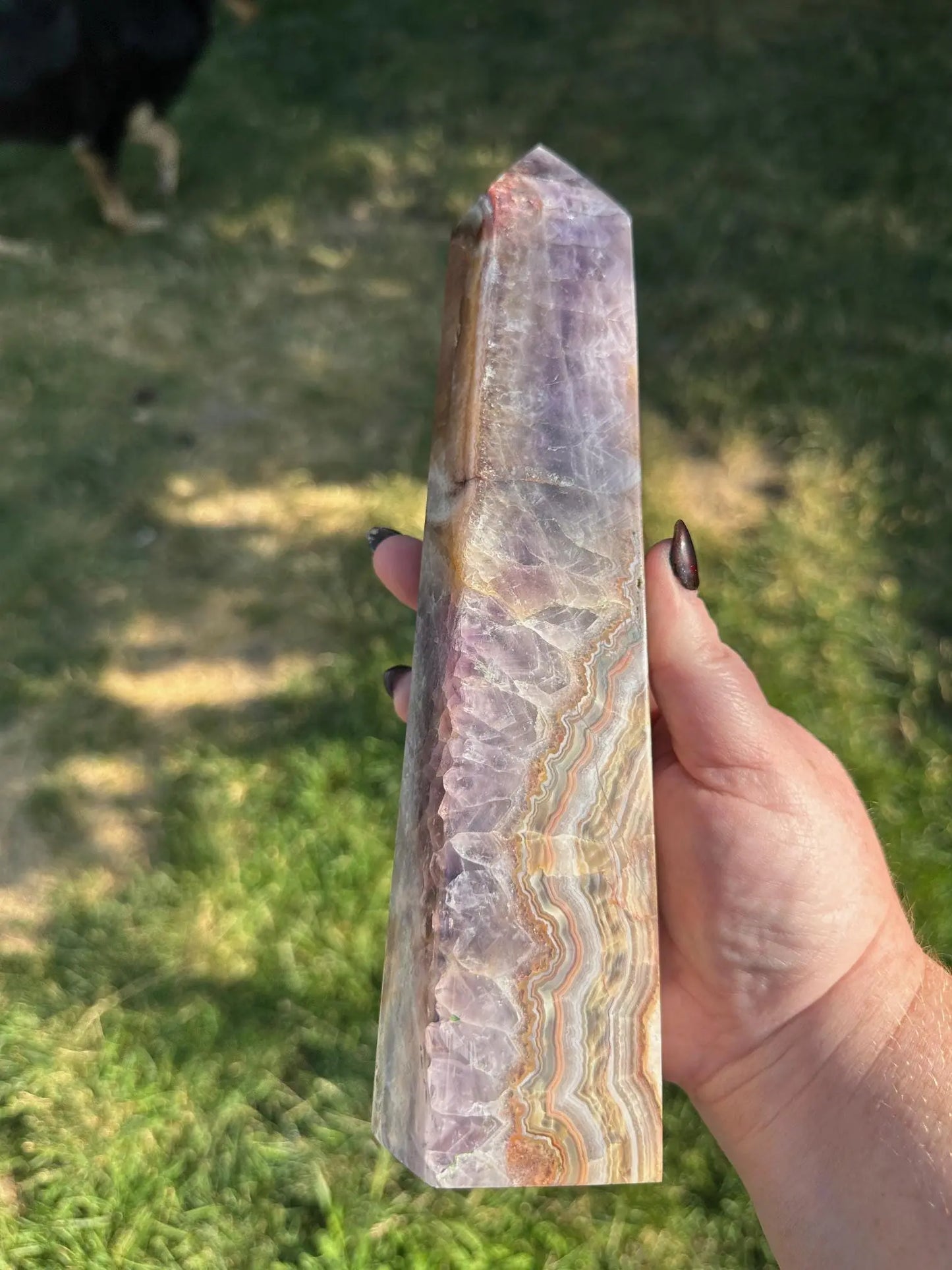 Amethyst and Crazy Lace Agate tower 10  inches tall 3LBS Oakriver Crystals