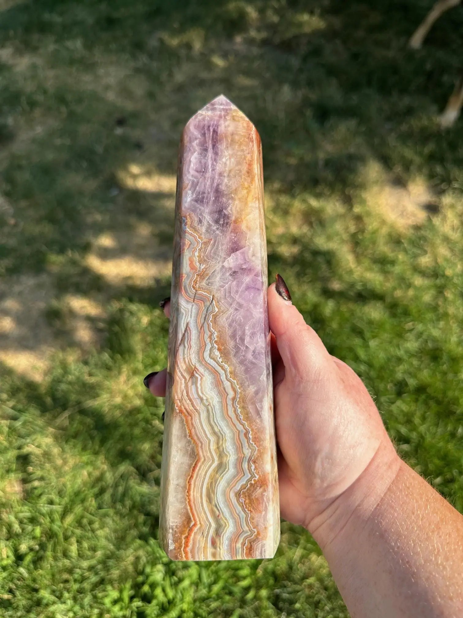 Amethyst and Crazy Lace Agate tower 10  inches tall 3LBS Oakriver Crystals