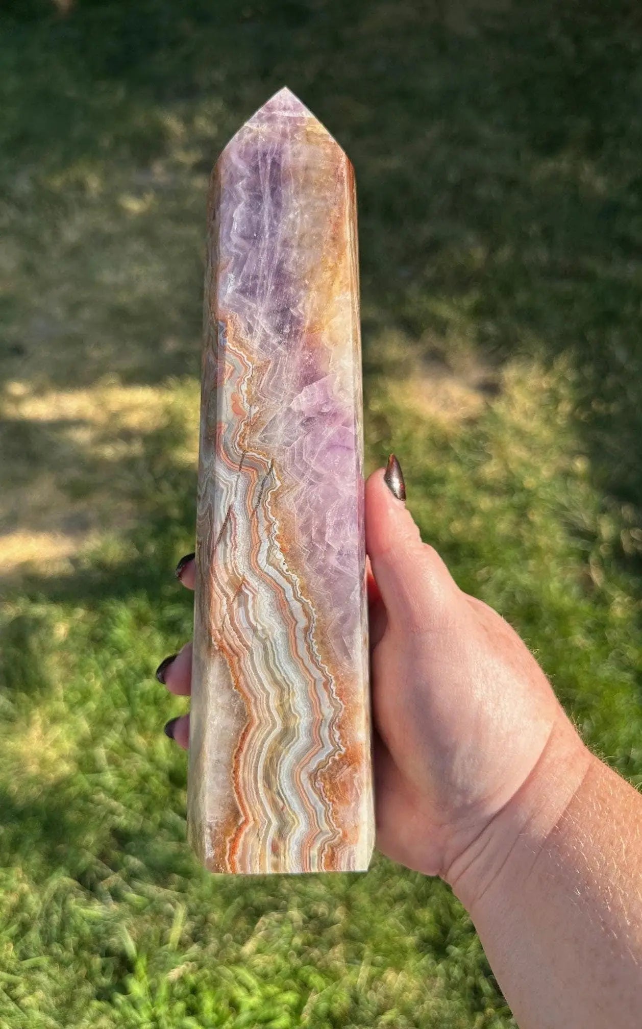 Amethyst and Crazy Lace Agate tower 10  inches tall 3LBS Oakriver Crystals