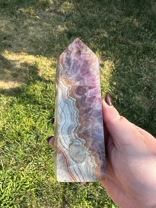 Amethyst and Crazy Lace Agate tower 6 inches tall 1lb 8oz Oakriver Crystals