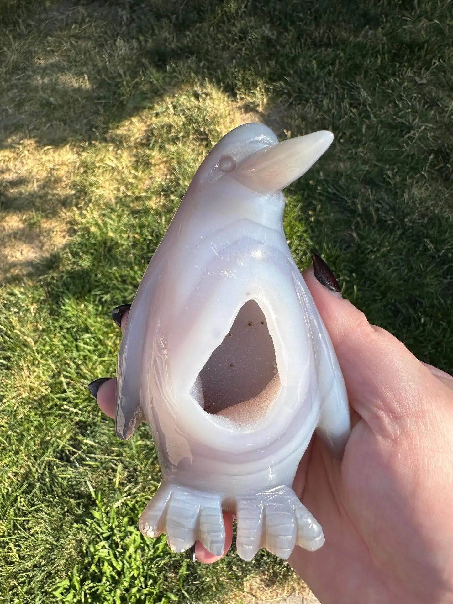 Druzy Agate Crystal Penguin Carving 5 inches tall Oakriver Crystals