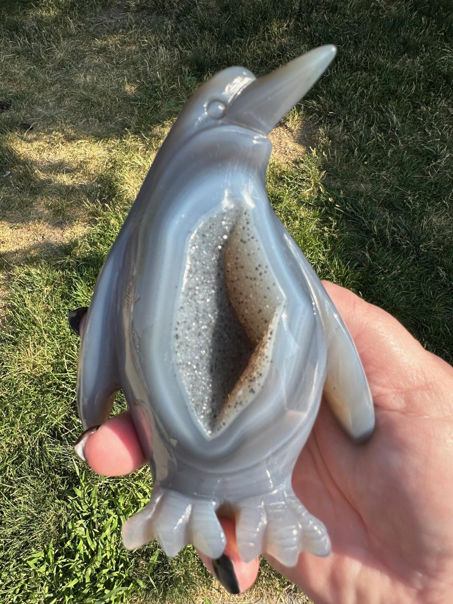 Druzy Agate Crystal Penguin Carving 4.5 inches tall