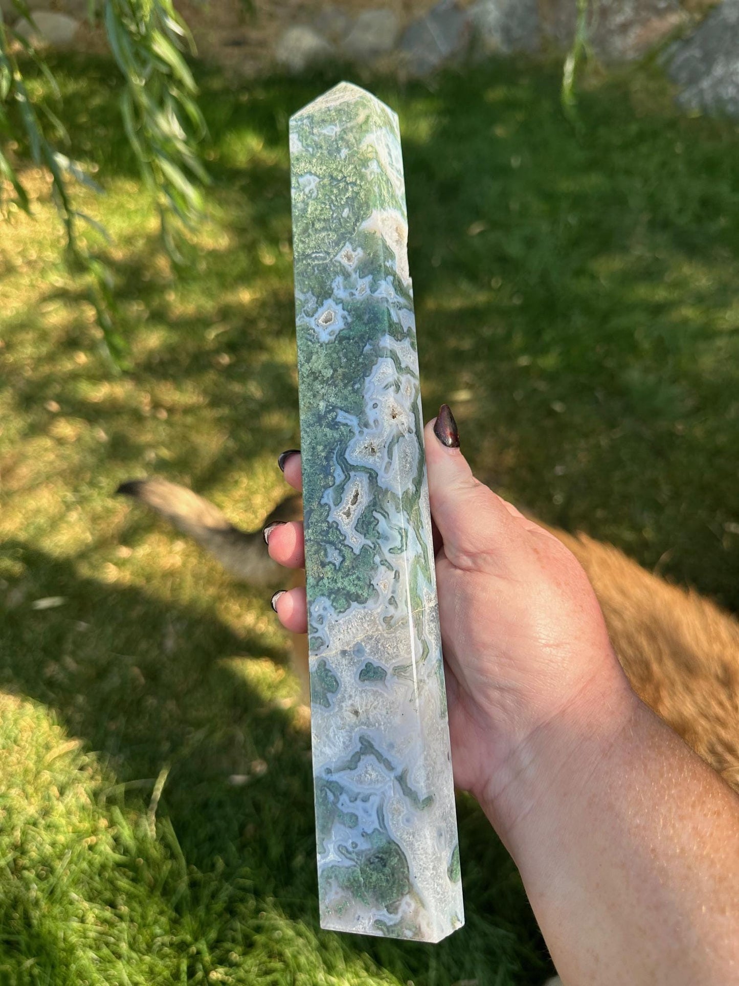 Druzy Moss Agate Tower 12 inches tall