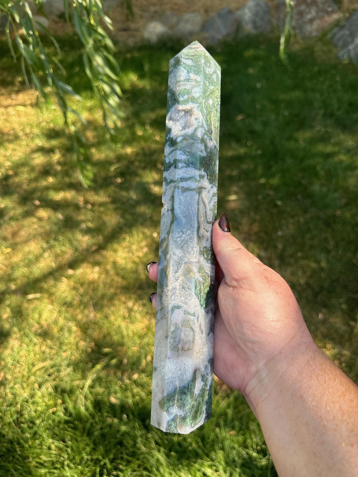 Druzy Moss Agate Tower 12 inches tall