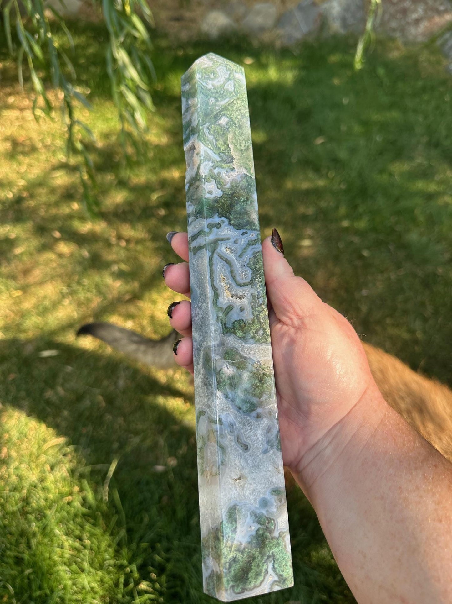 Druzy Moss Agate Tower 12 inches tall