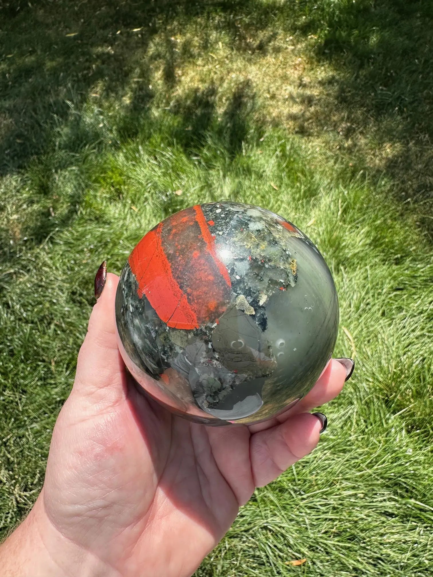 African Bloodstone Sphere 3.5 inch diameter Oakriver Crystals