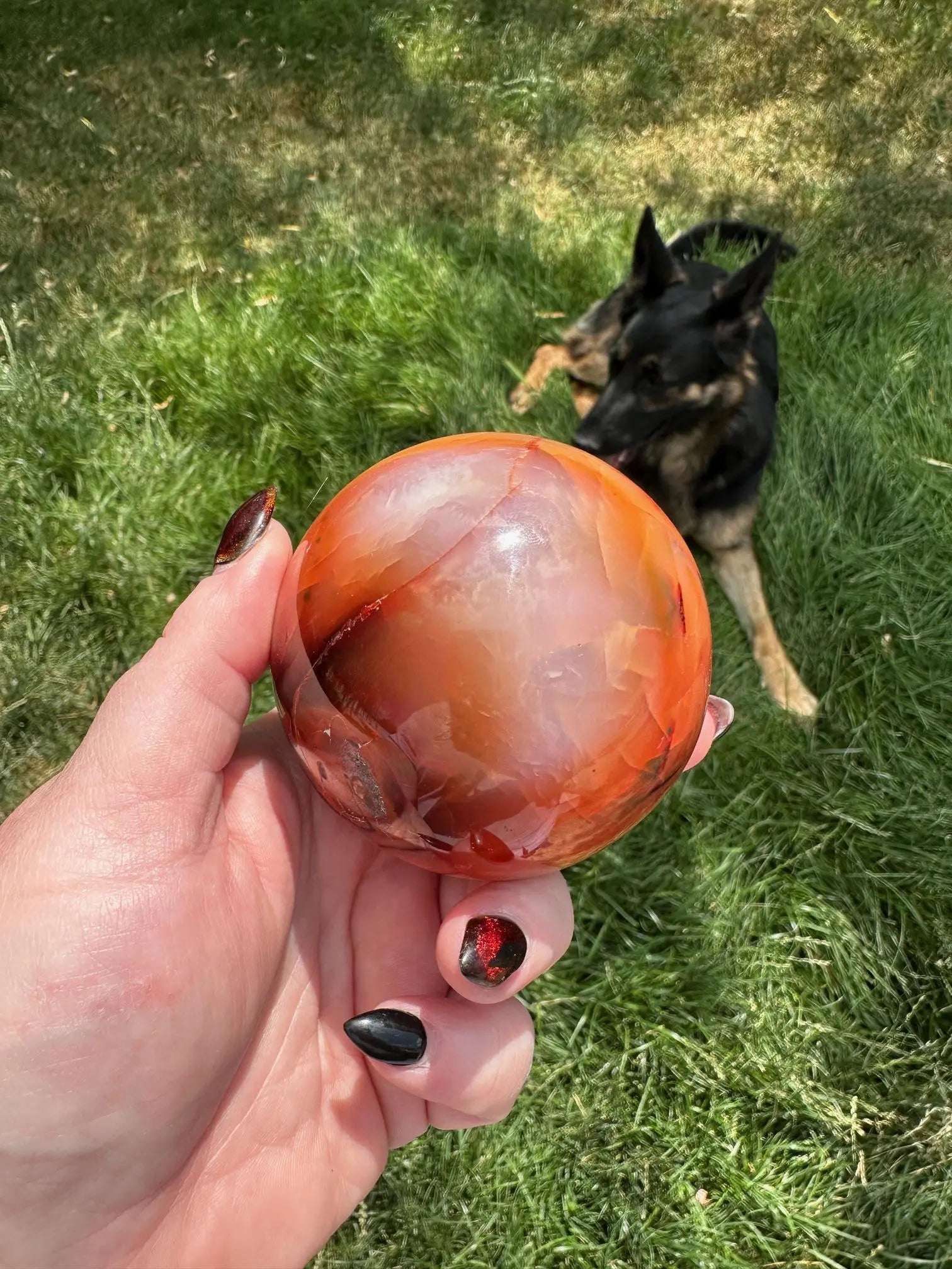 Carnelian sphere Vibrant red and Orange 2.9 inches #4 Oakriver Crystals