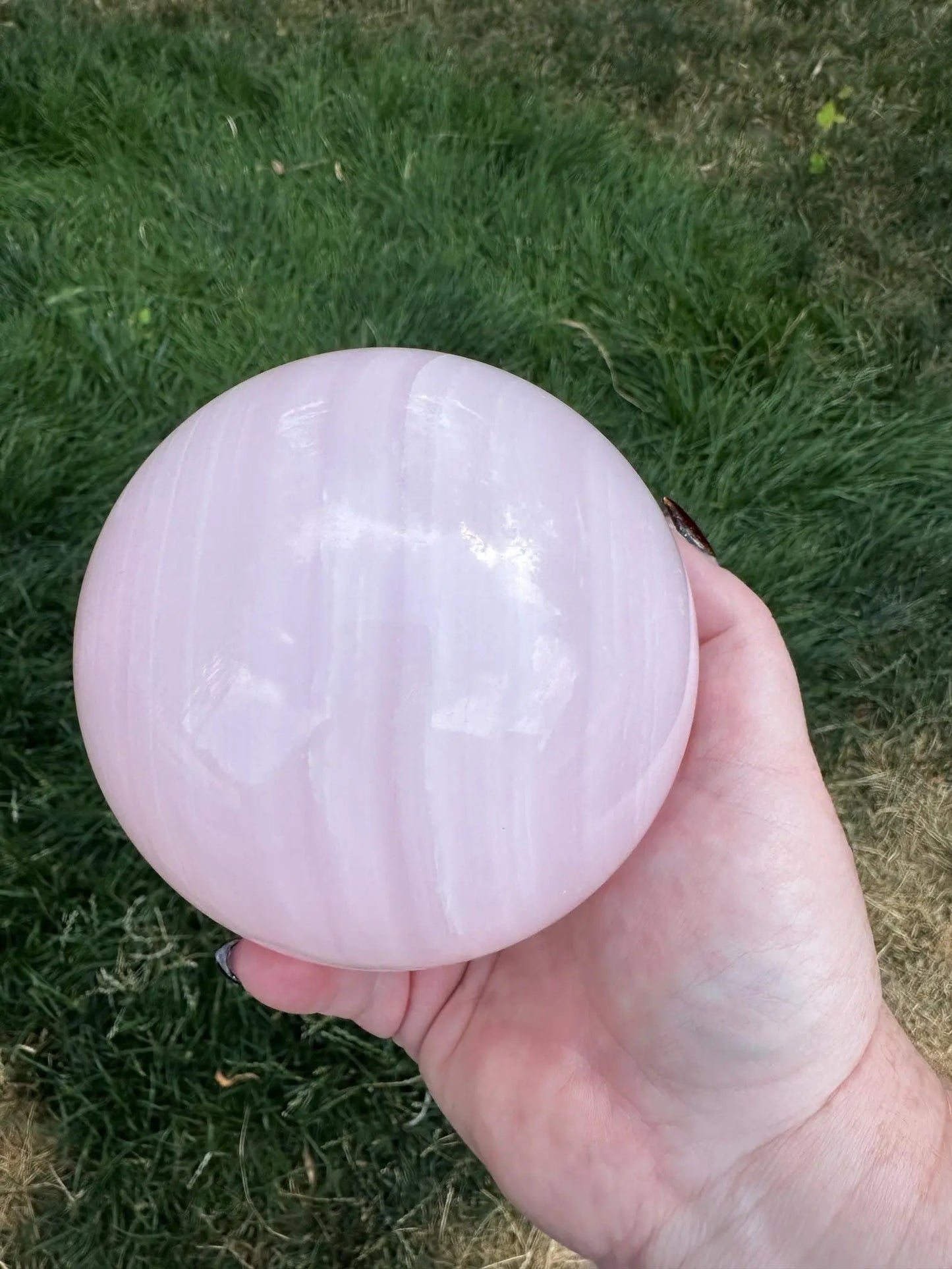 Pink Mangano Calcite XL Sphere UV reactive 4.2 inches Oakriver Crystals