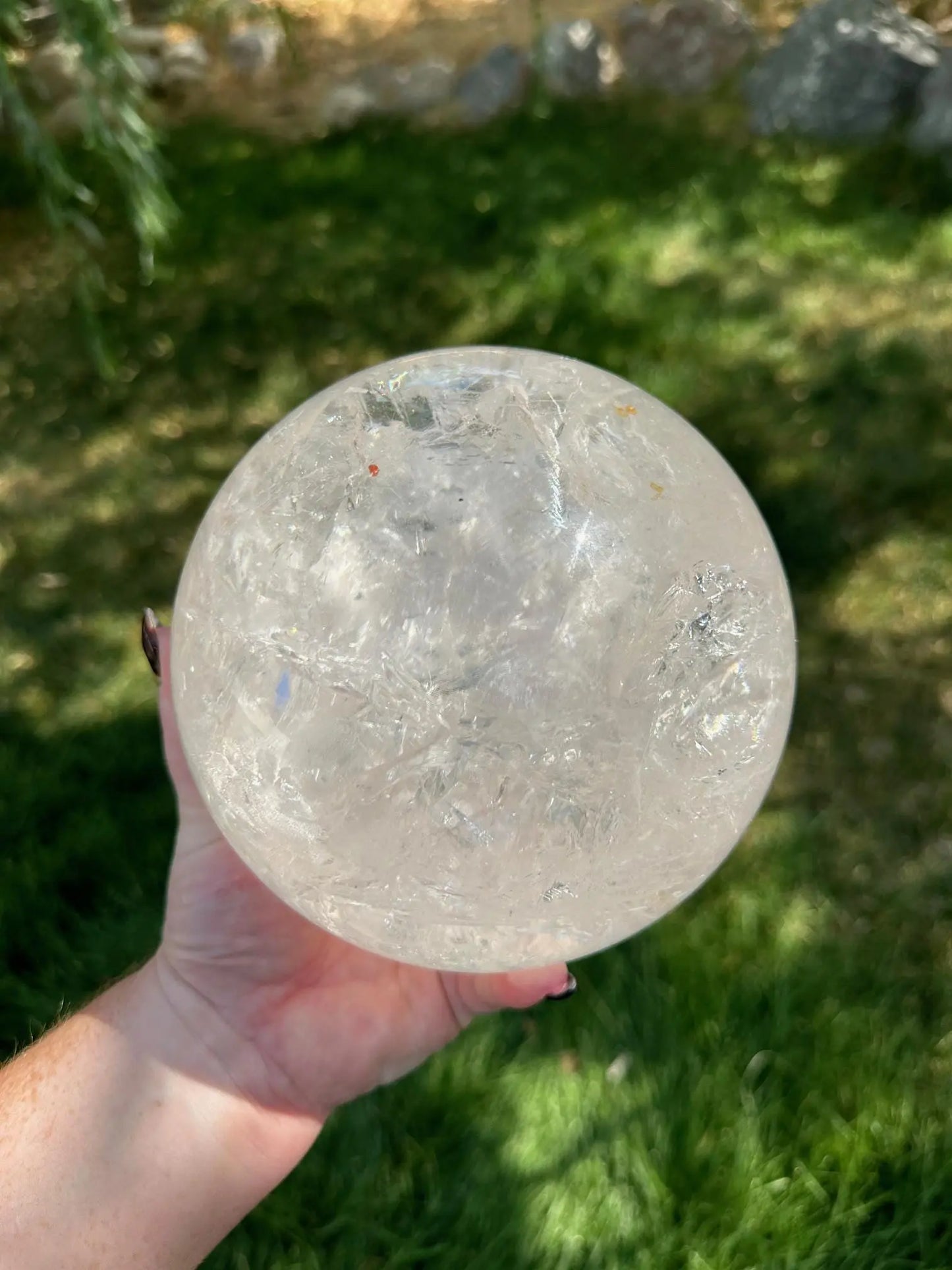 Huge Clear Quartz Sphere with Rainbows 11+ lbs 5.6 inch Oakriver Crystals