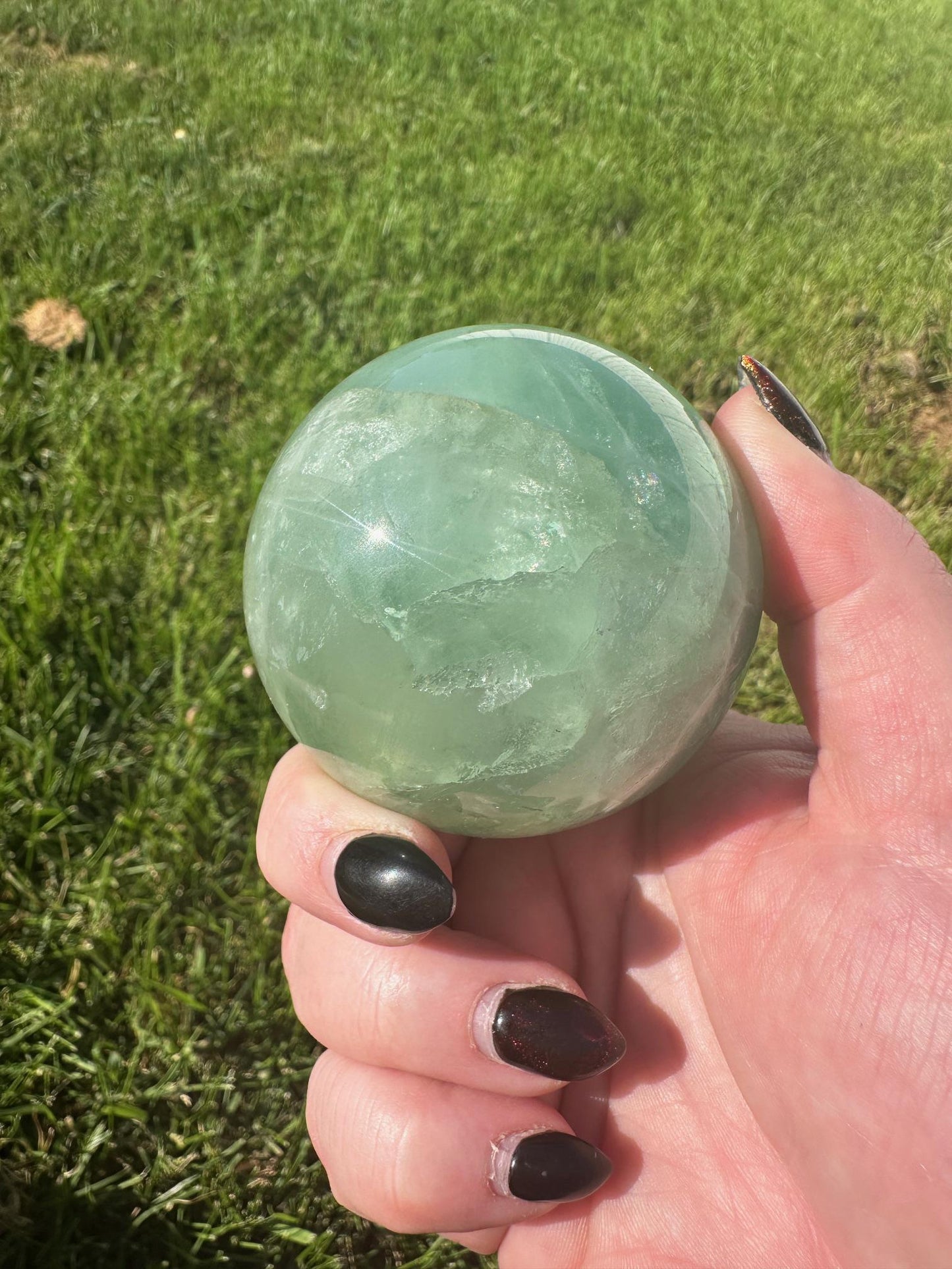 Gemmy Light Green Fluorite Sphere with Rainbows 2.5 inch diameter