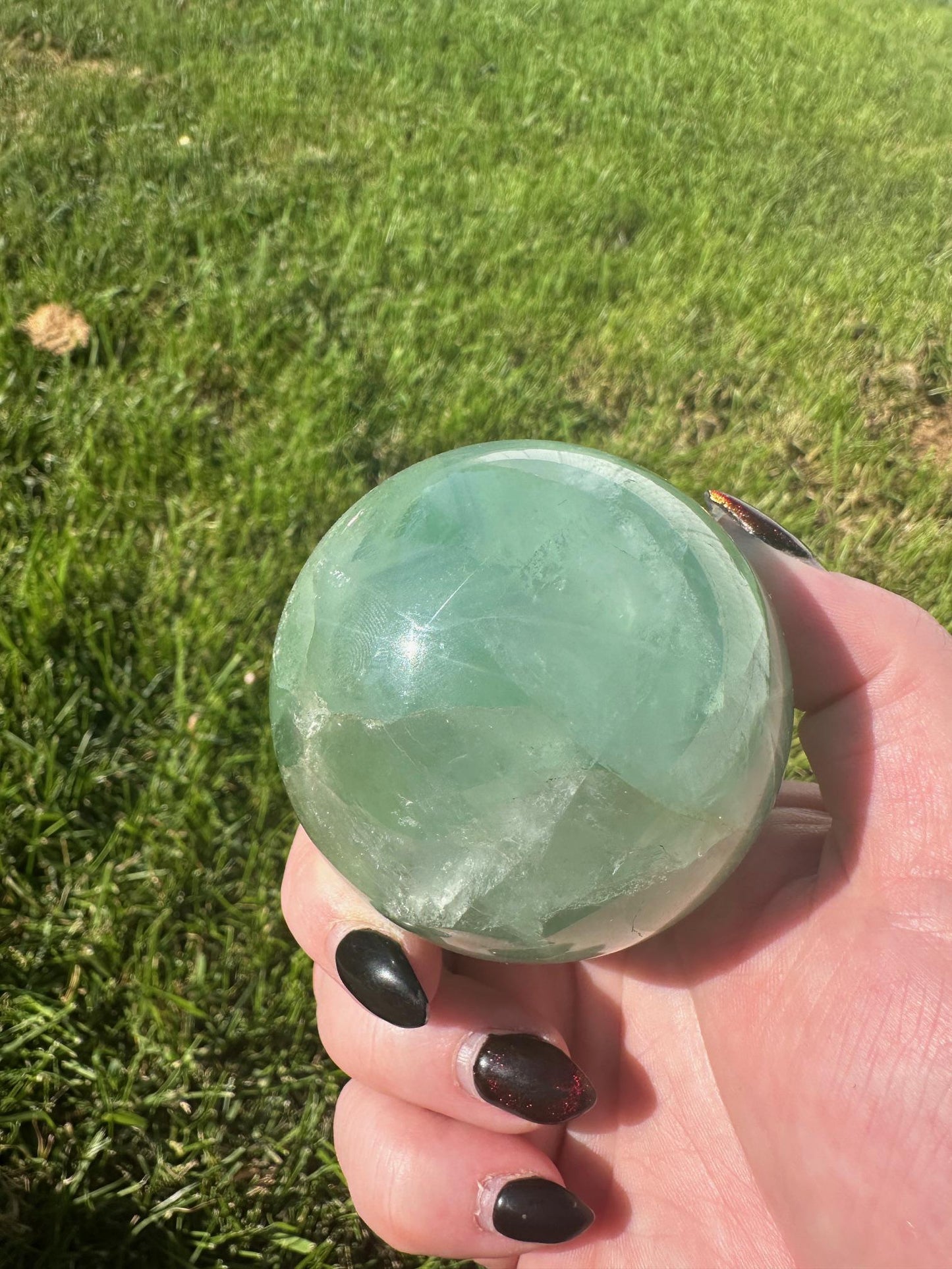 Gemmy Light Green Fluorite Sphere with Rainbows 2.5 inch diameter