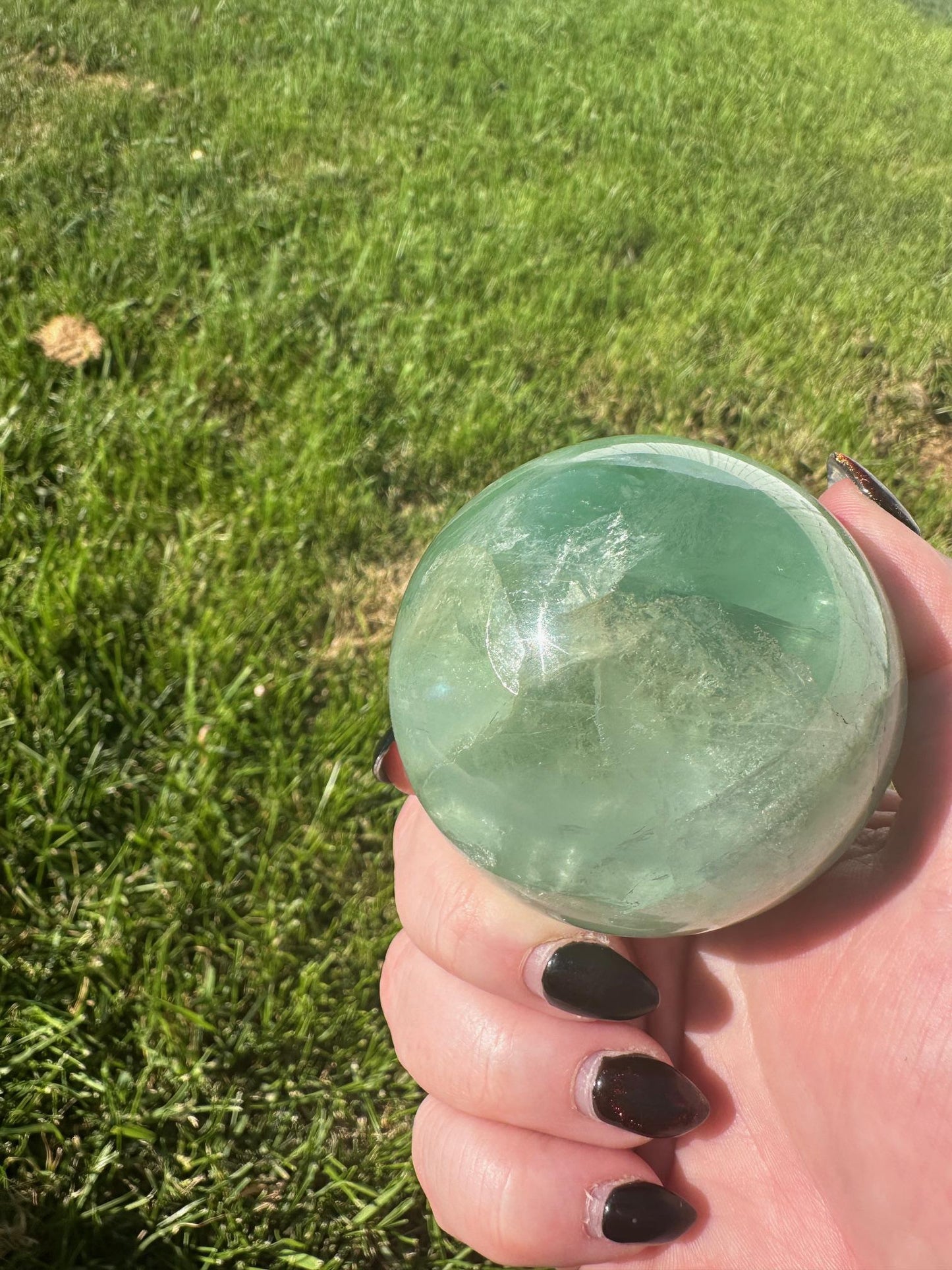 Gemmy Light Green Fluorite Sphere with Rainbows 2.5 inch diameter