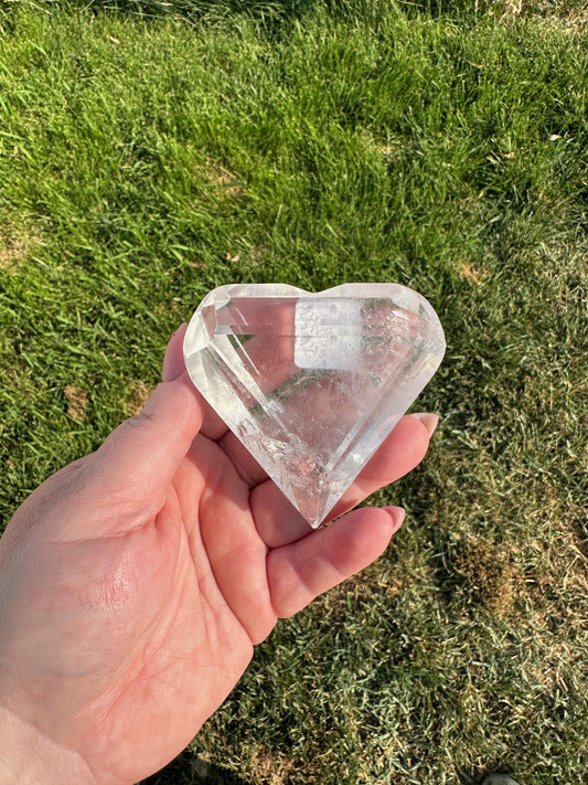 Faceted Quartz Heart – Extra Quality from Brazil – 2.7 Inches, 6 oz – Premium Healing Crystal