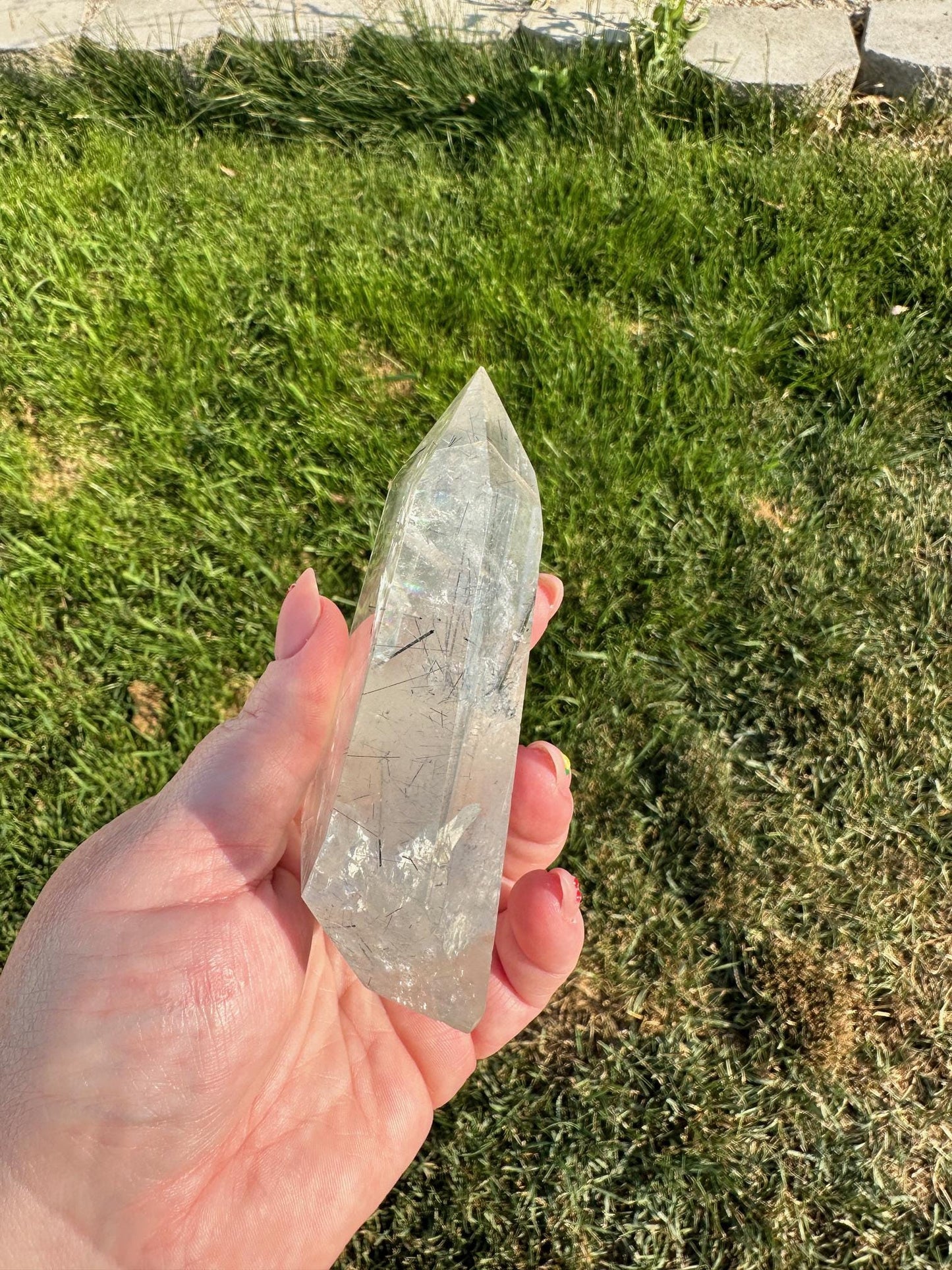 Clear Quartz Crystal with Rainbows and Rutile Inclusions – 7 oz, 4 Inches – Unique Healing Crystal