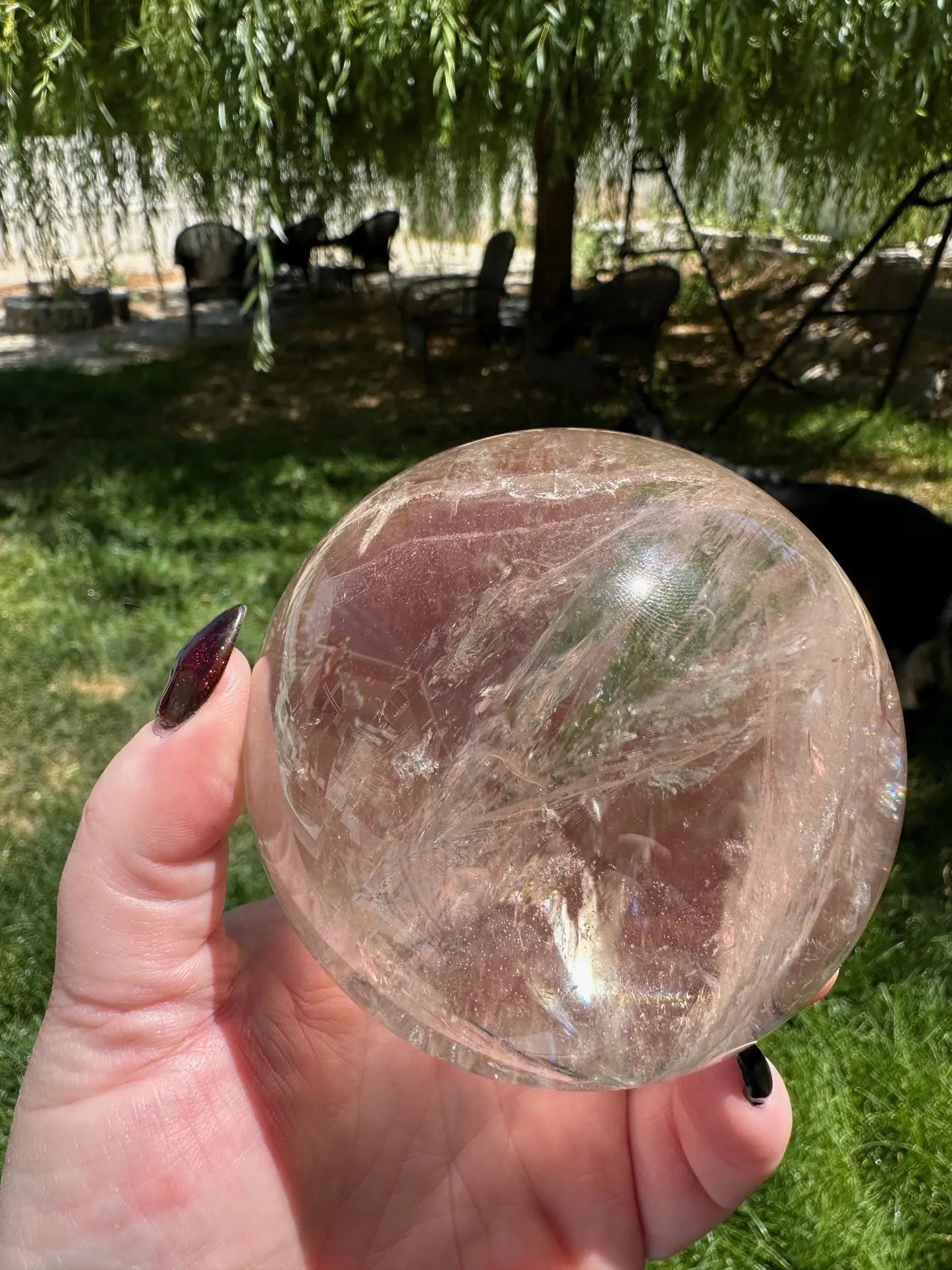 Large Clear Quartz Sphere with Rainbows 3.3 inches Oakriver Crystals