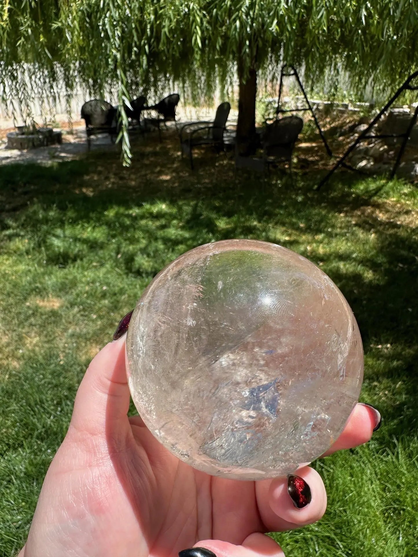 Large Clear Quartz Sphere with Rainbows 3.3 inches Oakriver Crystals