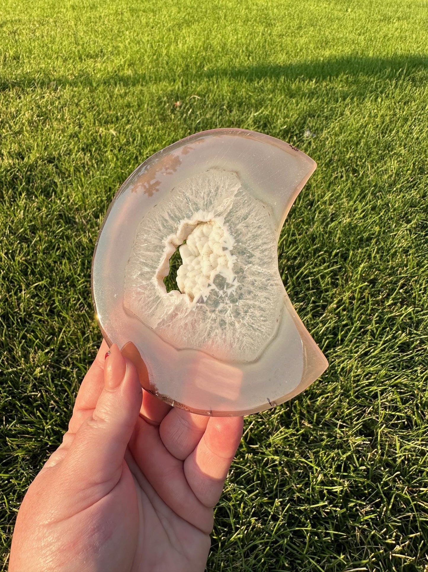 Druzy Agate Moon Crystal Carving – 4.7 Inches