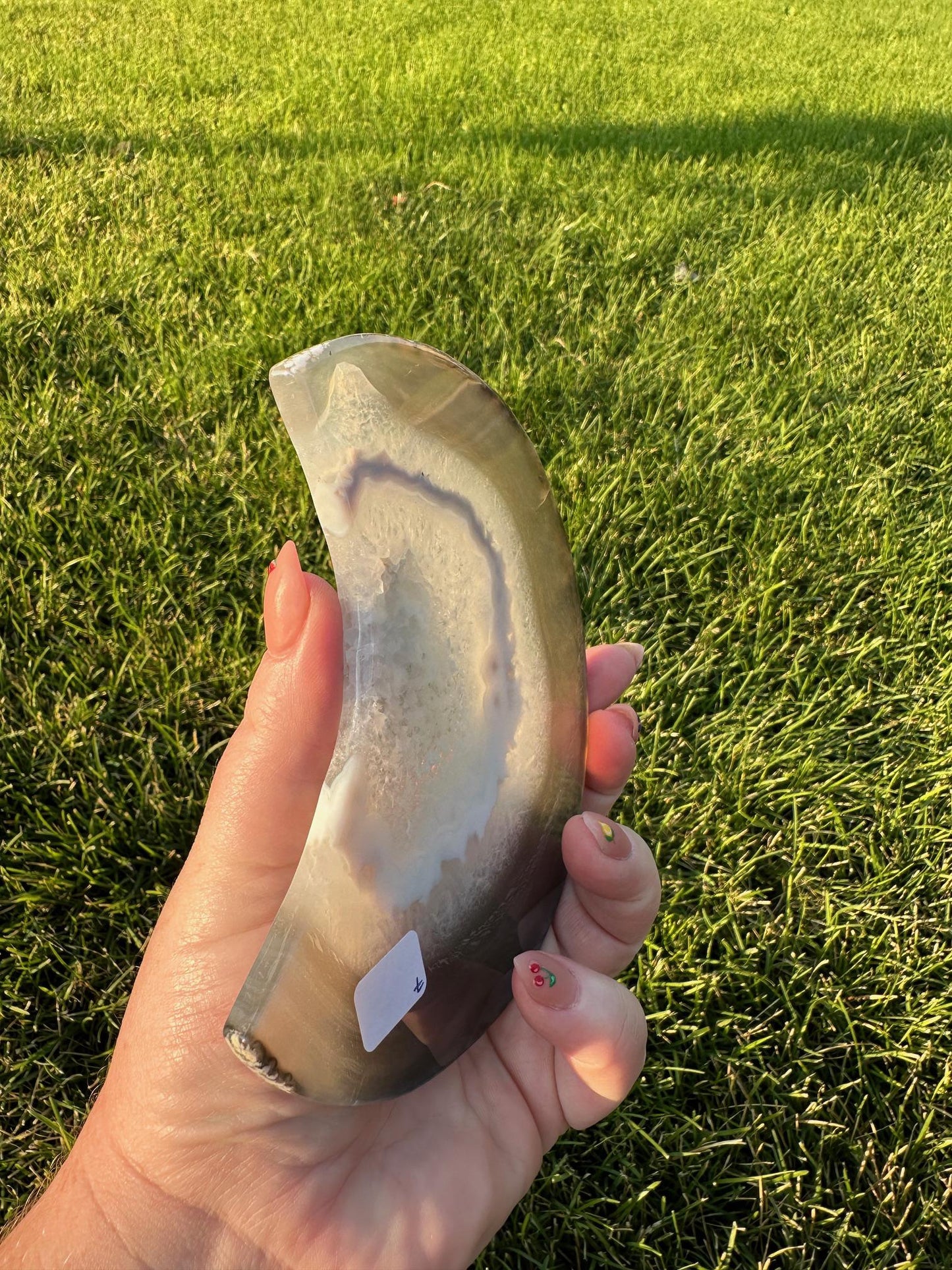 Druzy Agate Moon Crystal Carving – 5.3 Inches