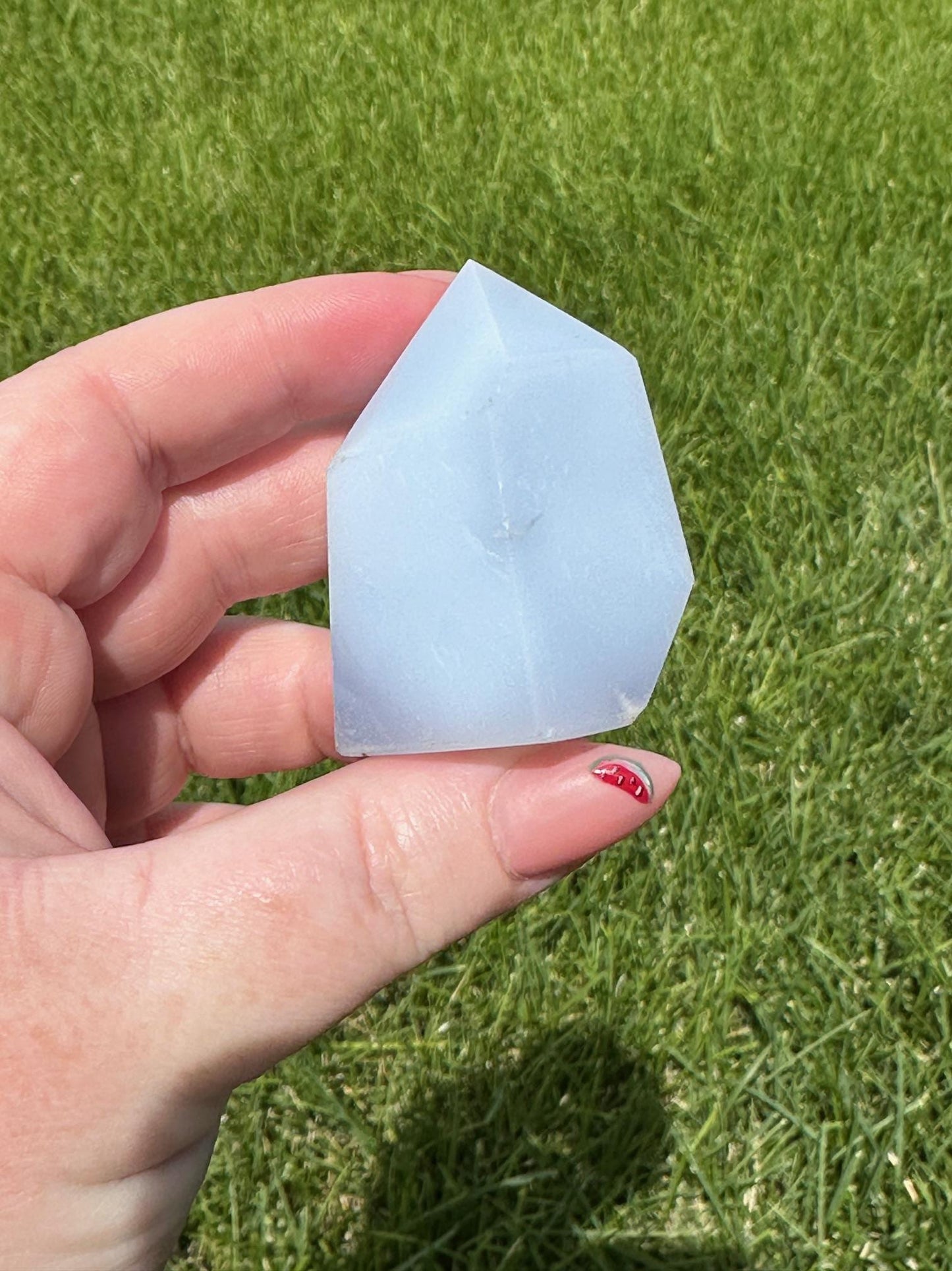 Blue Chalcedony Tower – 3 oz, 1.7 Inches Tall – Calming and Healing Crystal