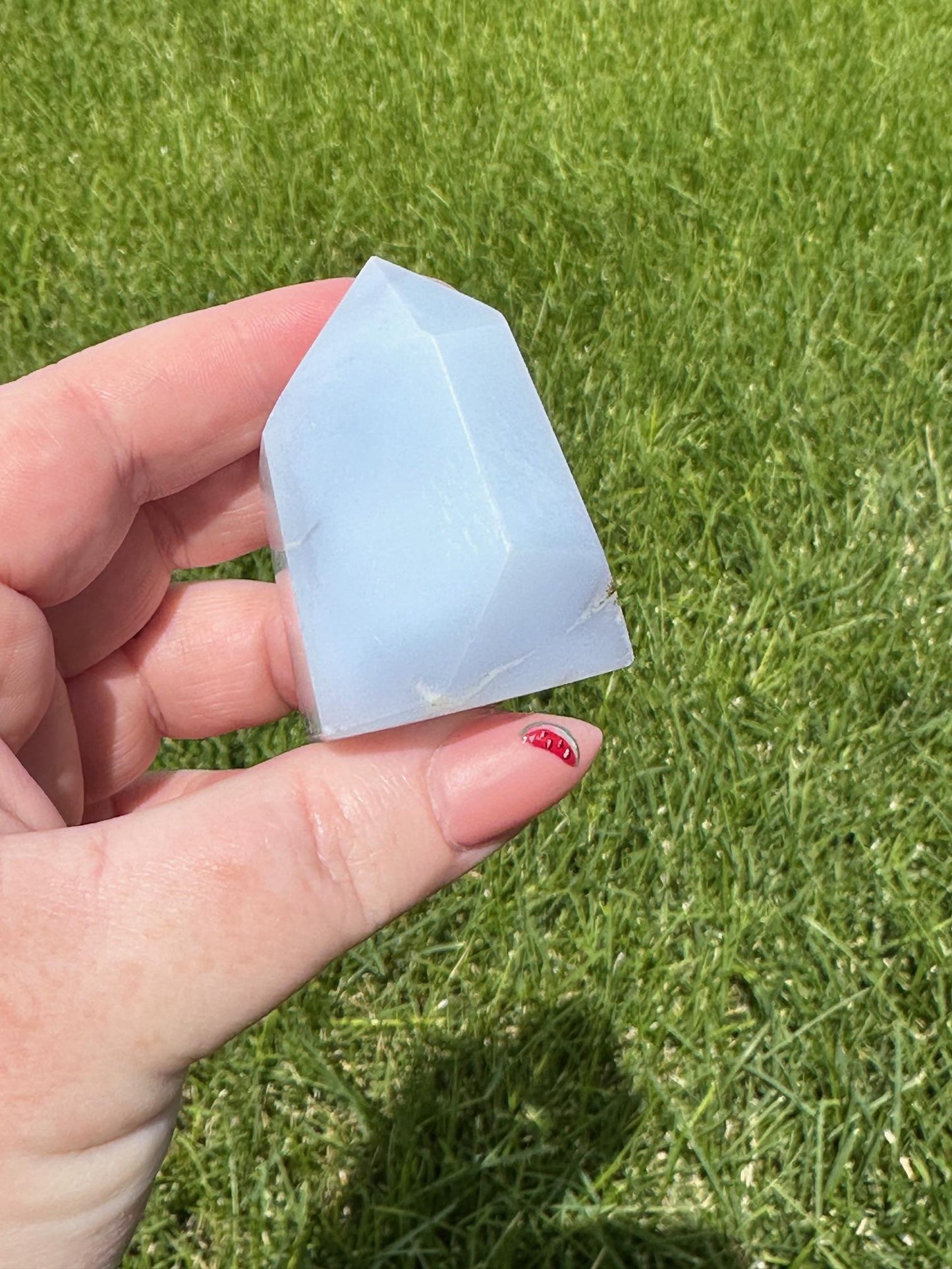 Blue Chalcedony Tower – 3 oz, 1.7 Inches Tall – Calming and Healing Crystal