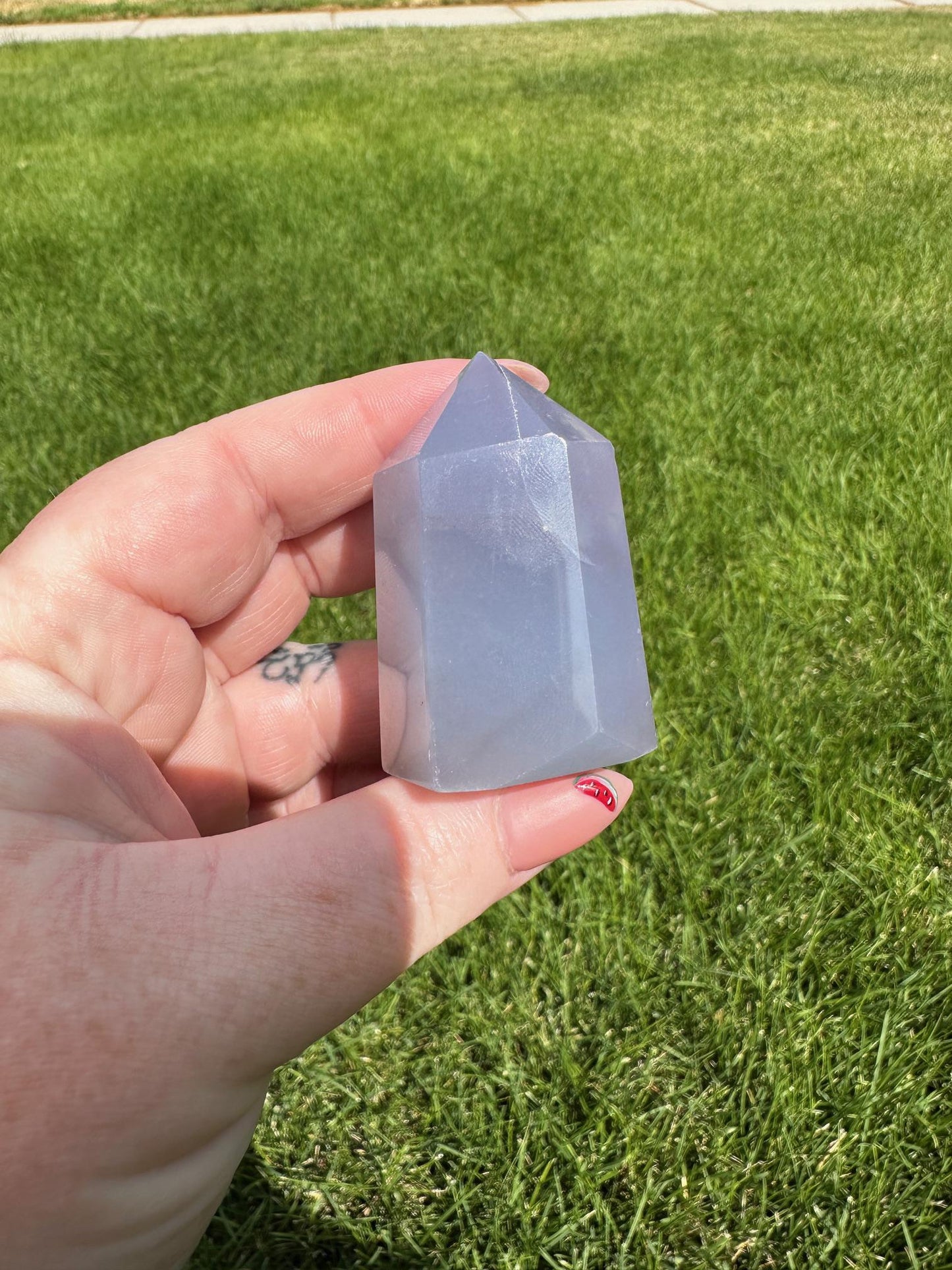 Blue Chalcedony Tower – 2 oz, 1.8 Inches Tall – Calming and Healing Crystal