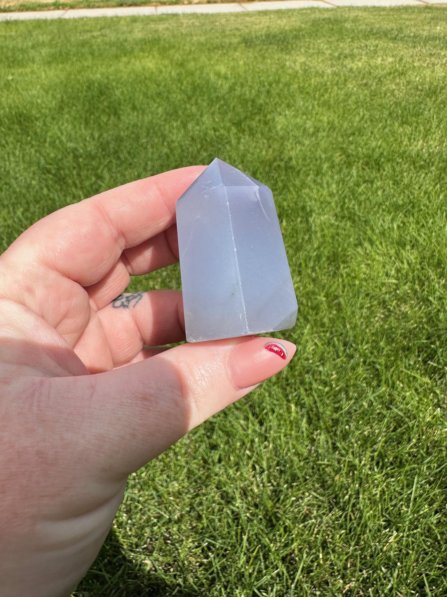 Blue Chalcedony Tower – 2 oz, 1.8 Inches Tall – Calming and Healing Crystal