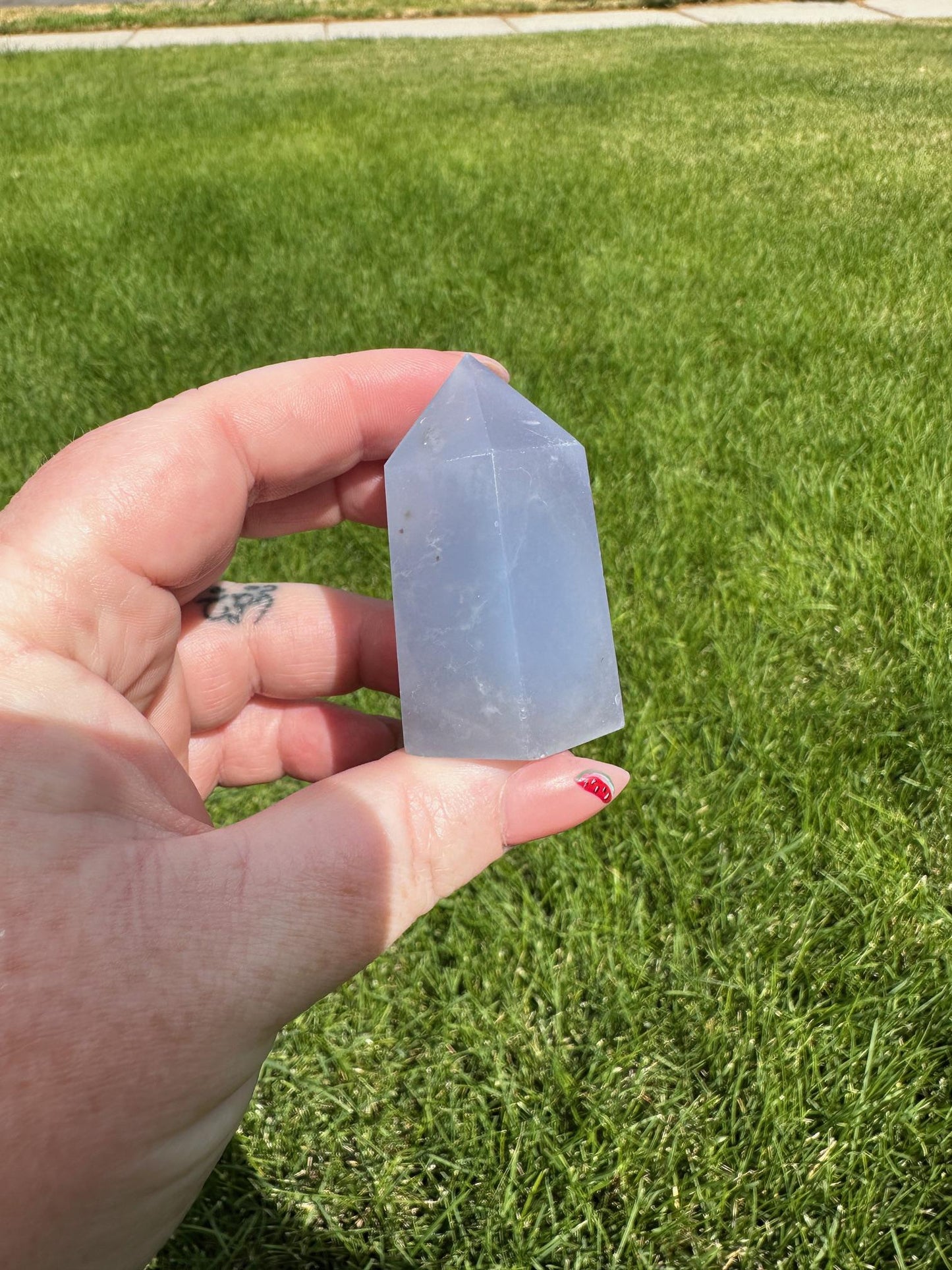 Blue Chalcedony Tower – 2 oz, 1.8 Inches Tall – Calming and Healing Crystal