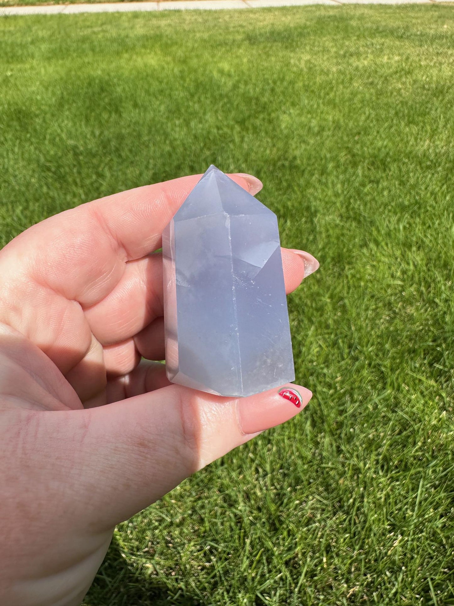 Blue Chalcedony Tower – 2 oz, 1.8 Inches Tall – Calming and Healing Crystal