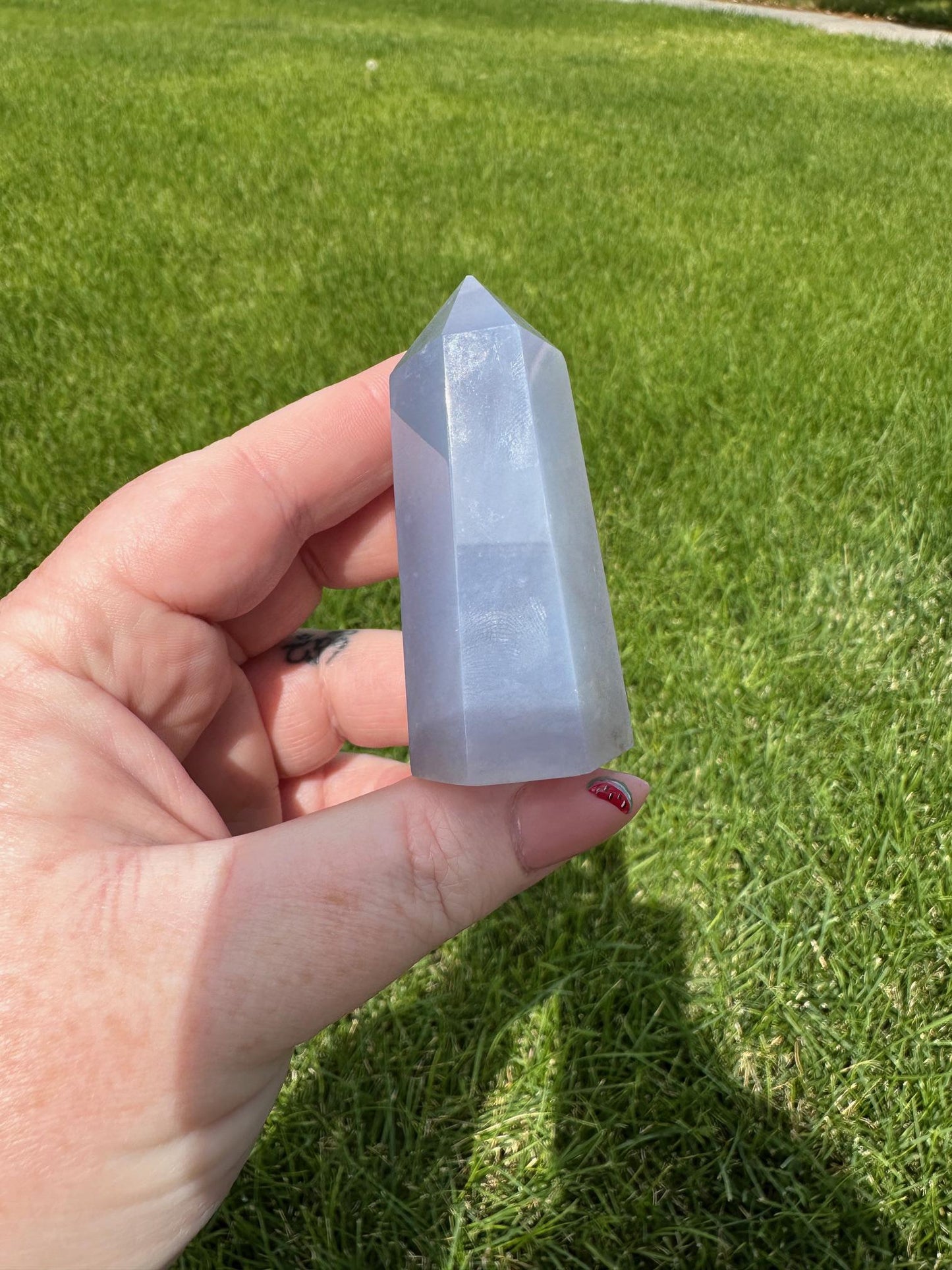 Blue Chalcedony Tower – 2 oz, 2.3 Inches Tall – Calming and Healing Crystal