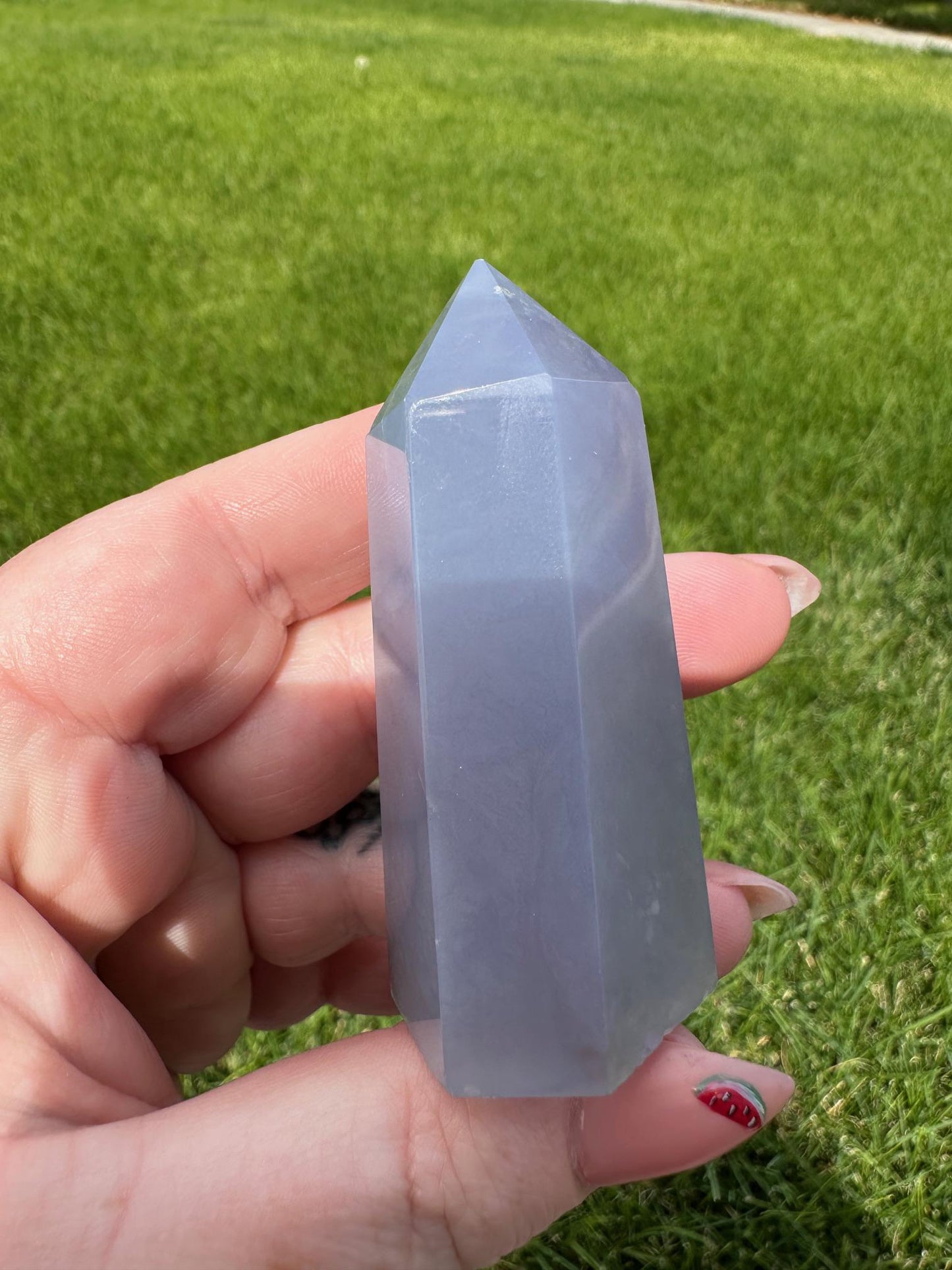 Blue Chalcedony Tower – 2 oz, 2.3 Inches Tall – Calming and Healing Crystal