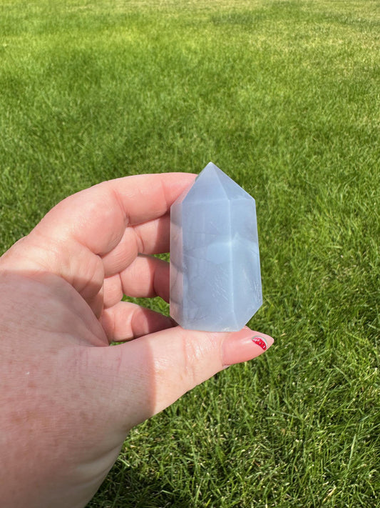 Blue Chalcedony Tower – 3 oz, 2 Inches Tall – Calming and Healing Crystal