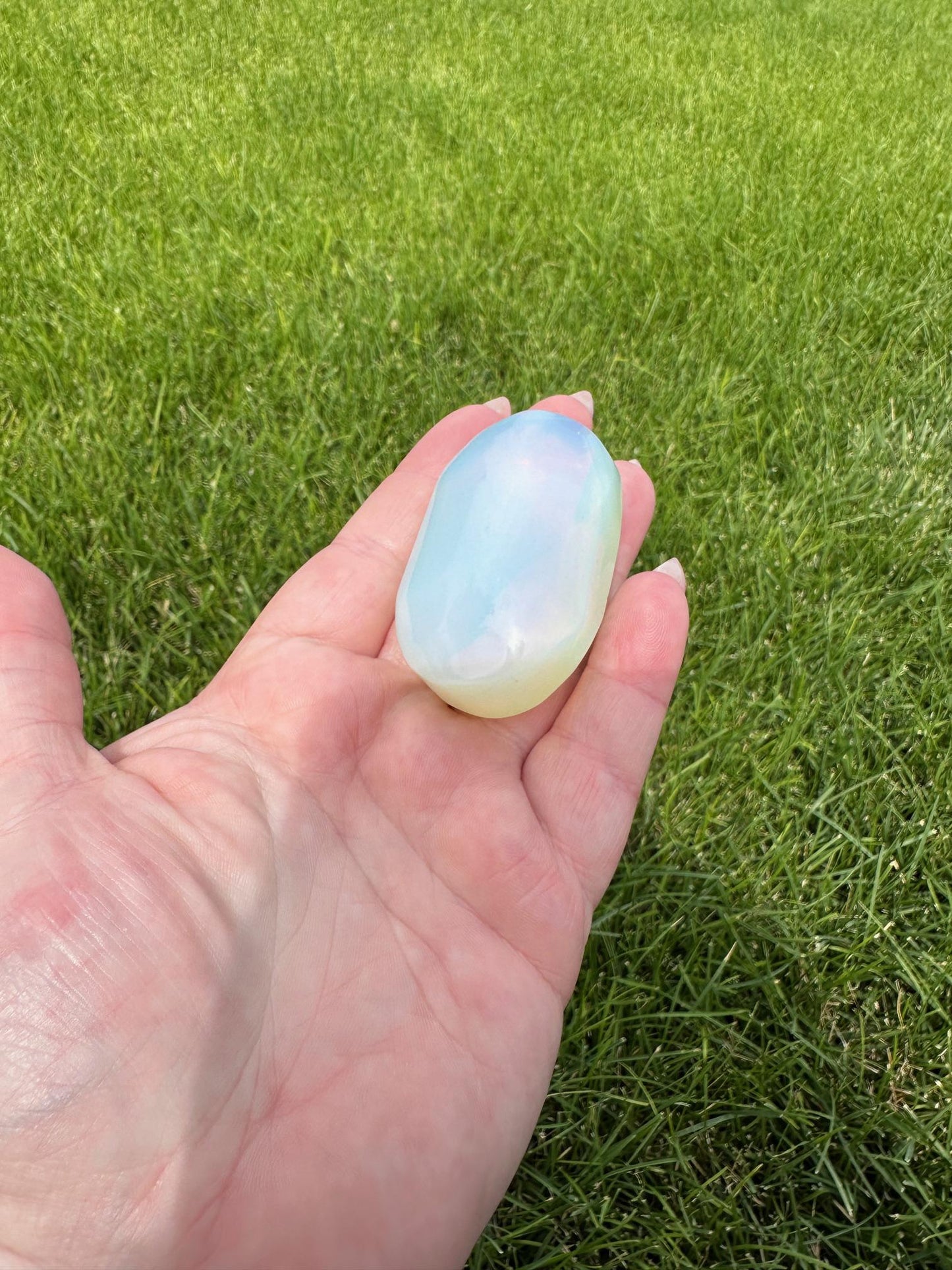 Opalite Palm Stone – 3 oz, 2 Inches Long – Calming and Healing Crystal