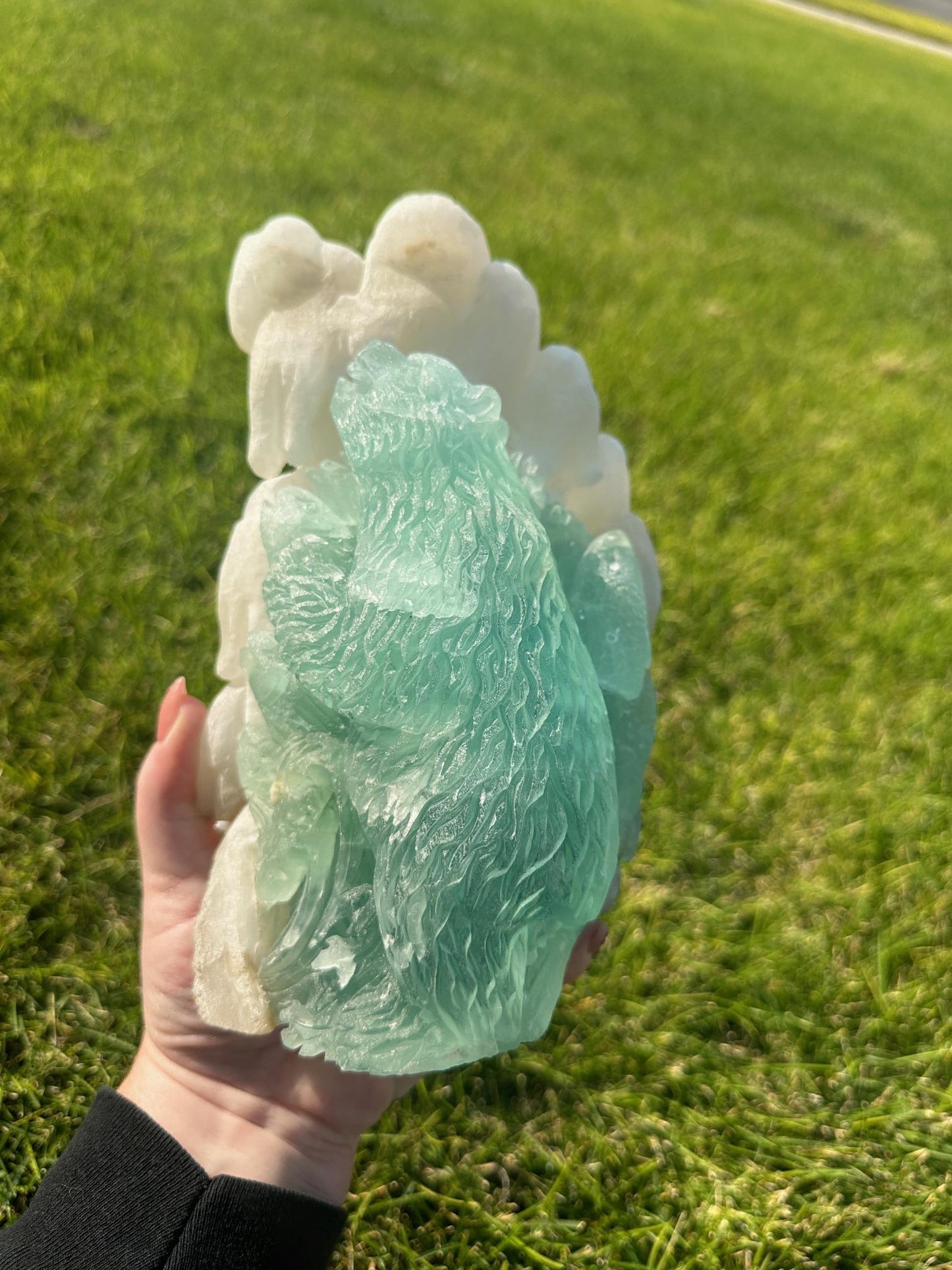 Druzy Fluorite and Calcite Hand Carved Crystal Bear 7+ LBS