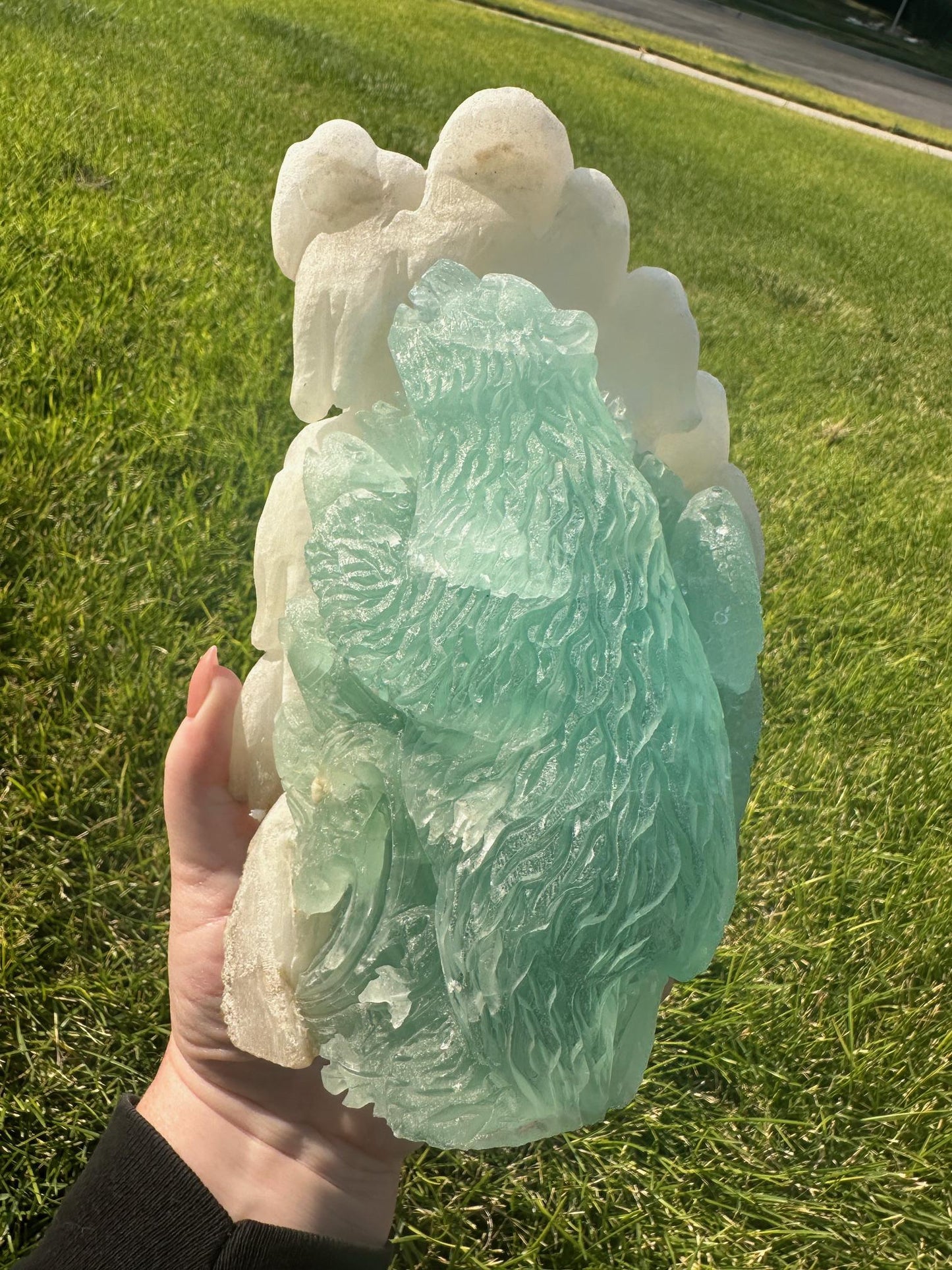 Druzy Fluorite and Calcite Hand Carved Crystal Bear 7+ LBS