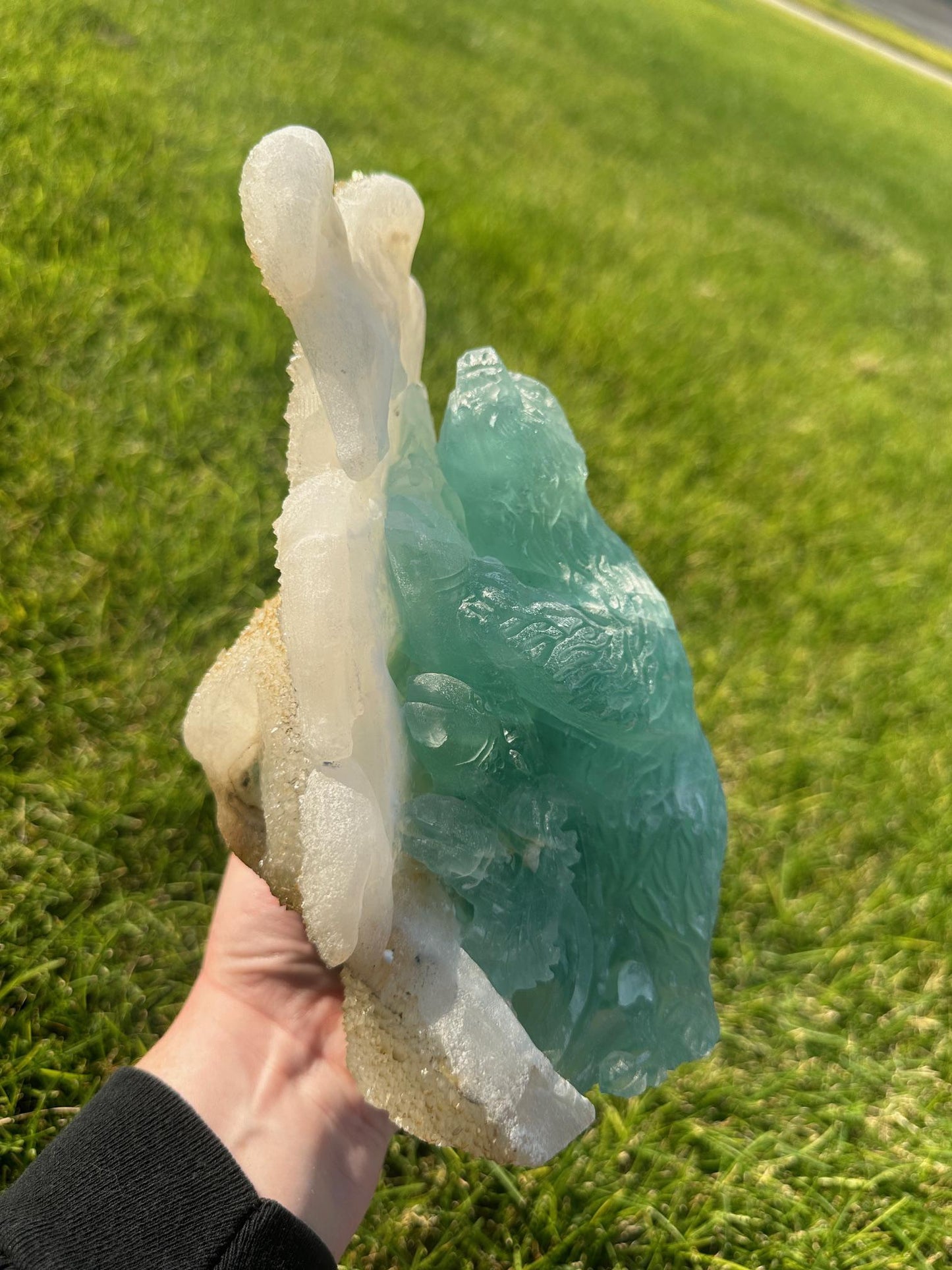 Druzy Fluorite and Calcite Hand Carved Crystal Bear 7+ LBS