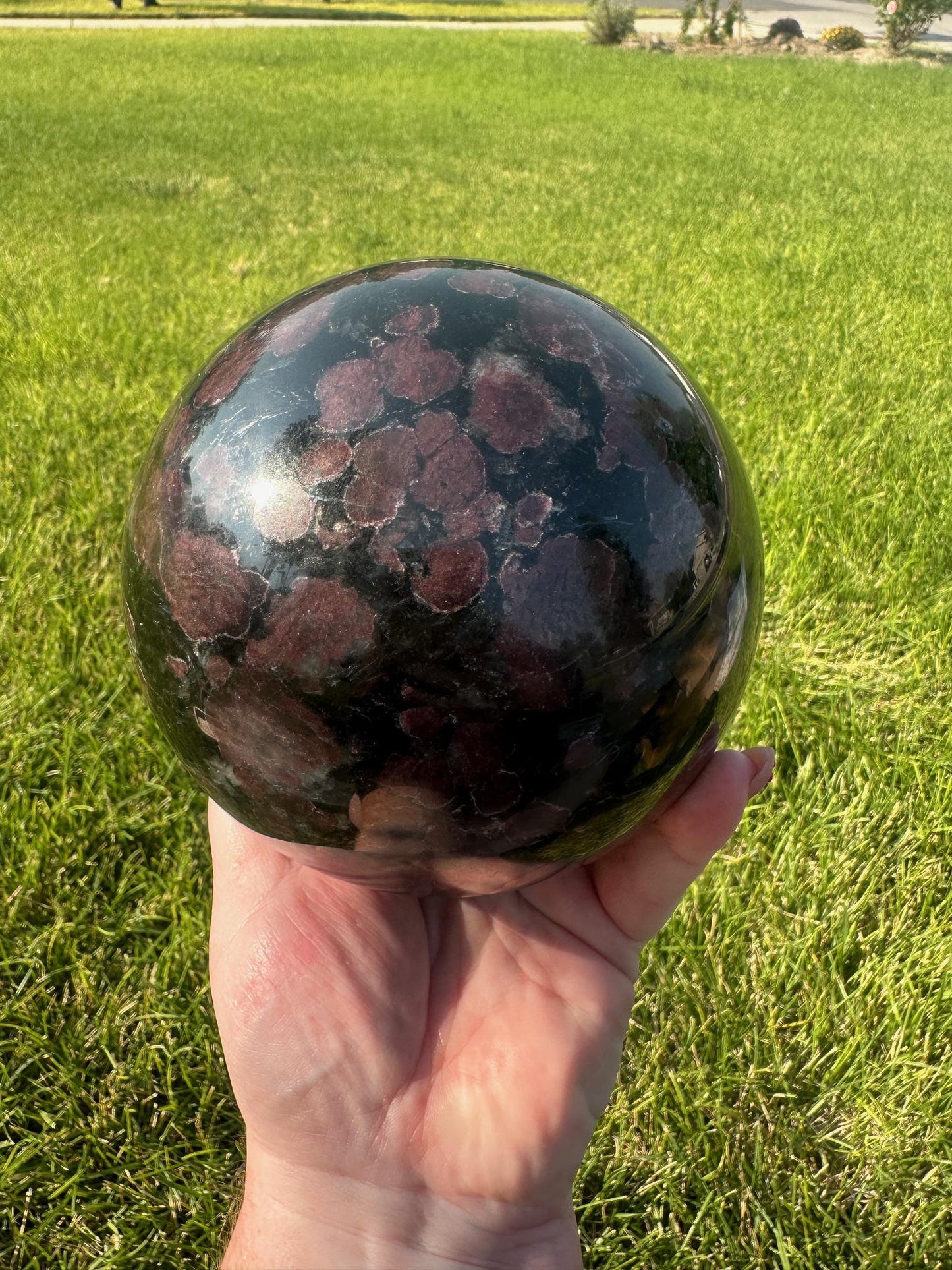 Astrophyllite and Garnet Sphere – 7 lbs 15 oz – 4.7 Inches – Unique Healing Crystal Sphere