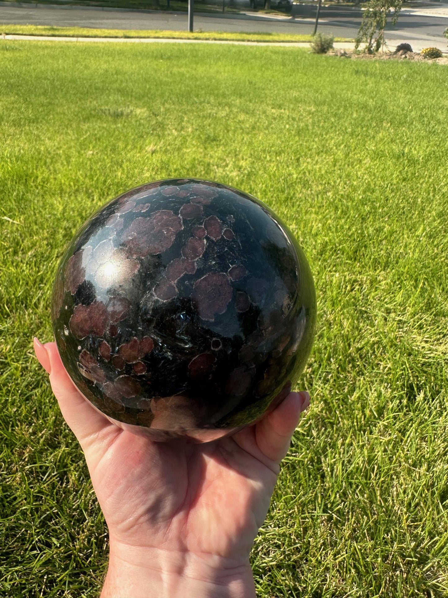 Astrophyllite and Garnet Sphere – 7 lbs 15 oz – 4.7 Inches – Unique Healing Crystal Sphere