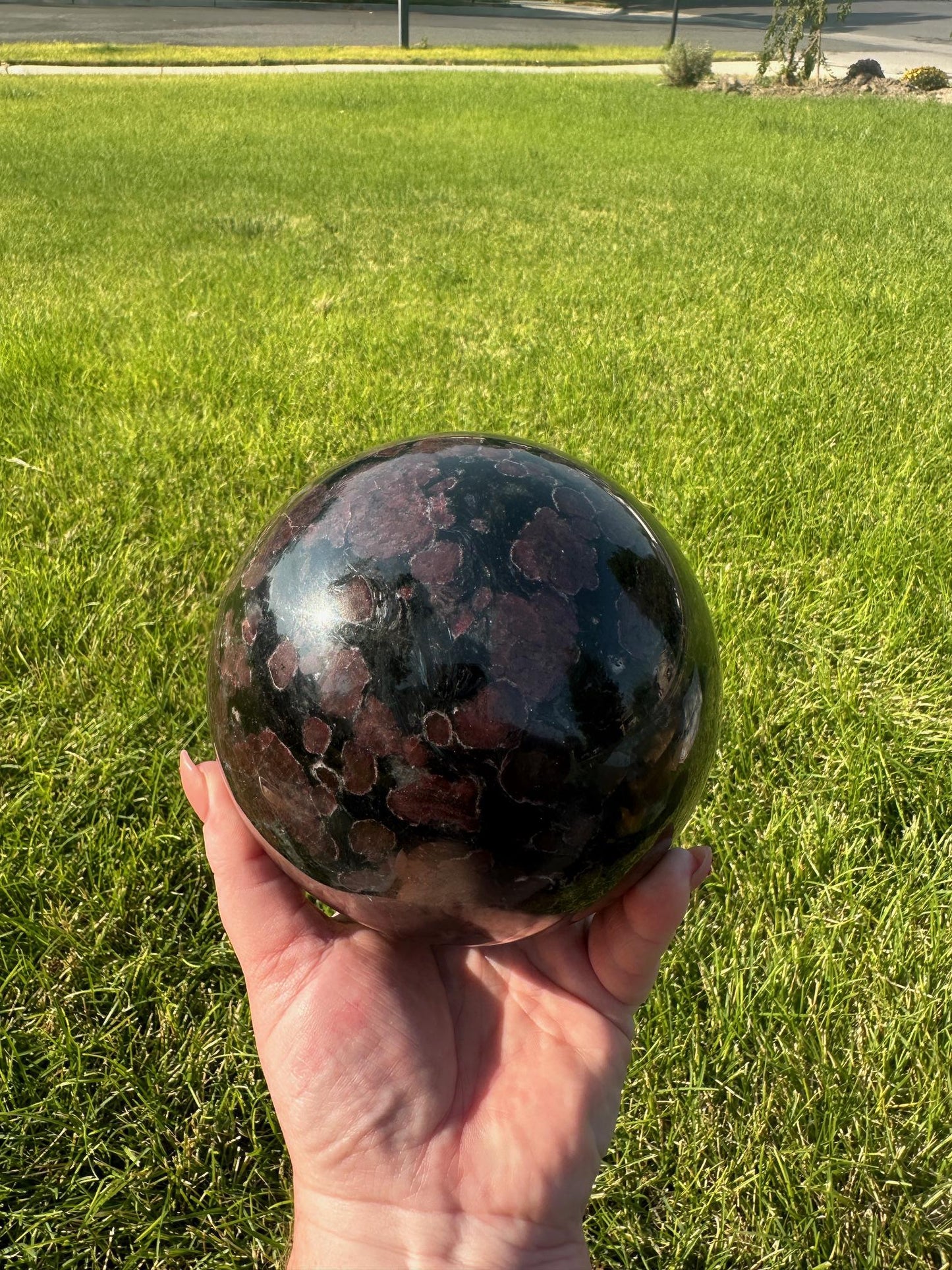 Astrophyllite and Garnet Sphere – 7 lbs 15 oz – 4.7 Inches – Unique Healing Crystal Sphere