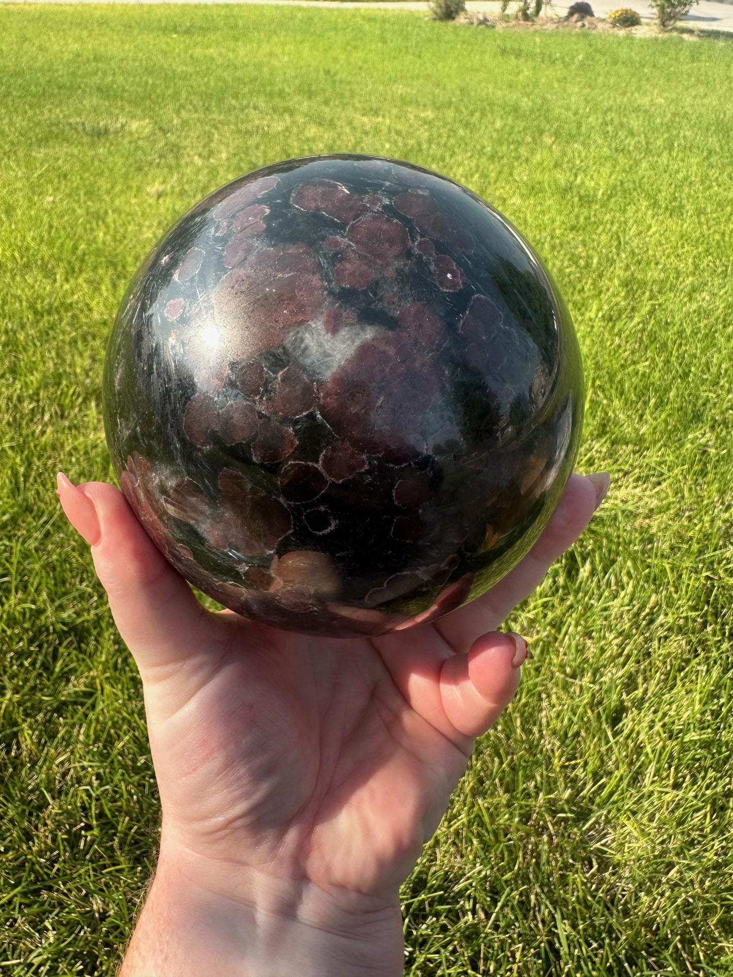 Astrophyllite and Garnet Sphere – 7 lbs 15 oz – 4.7 Inches – Unique Healing Crystal Sphere