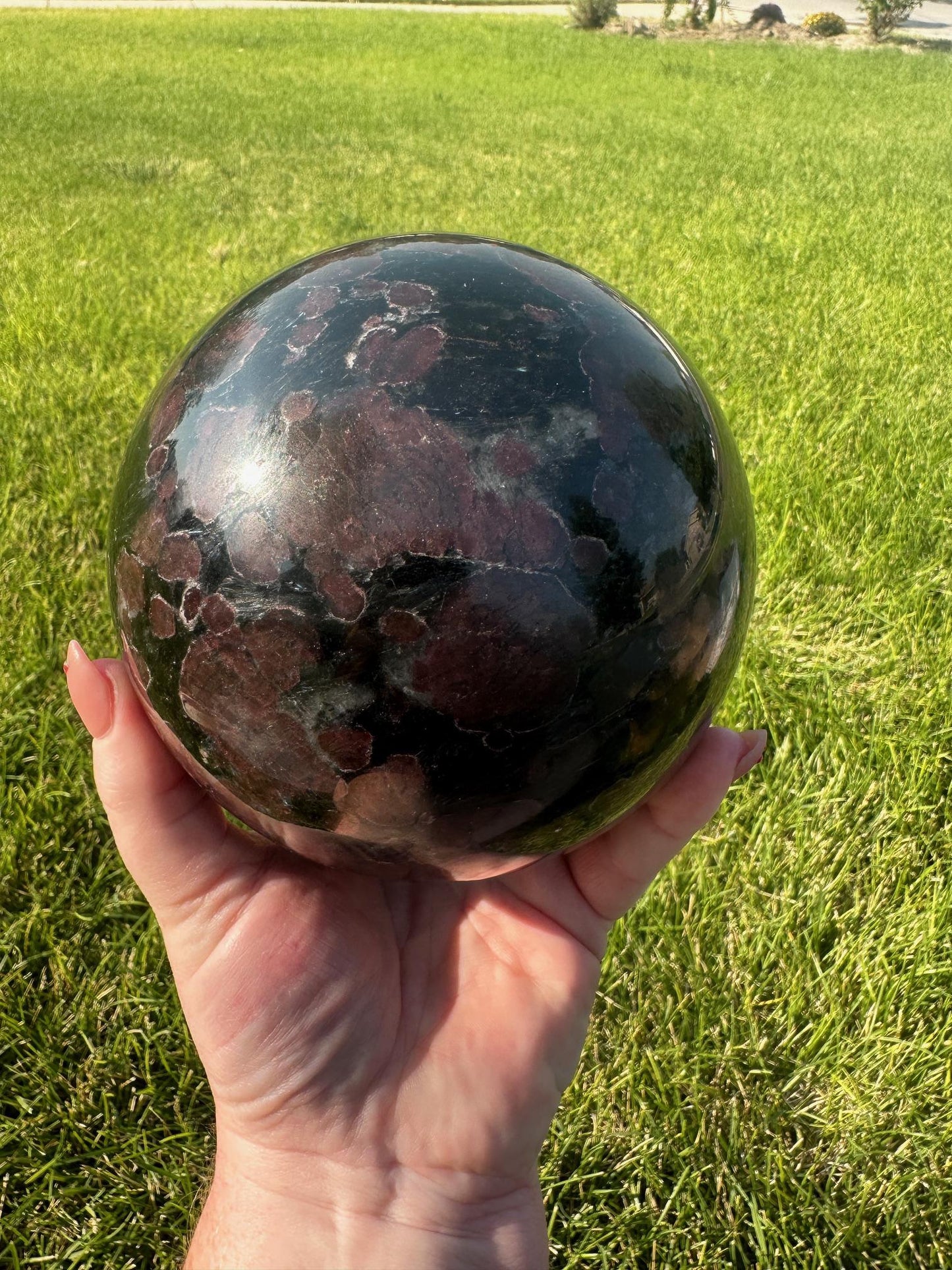 Astrophyllite and Garnet Sphere – 7 lbs 15 oz – 4.7 Inches – Unique Healing Crystal Sphere