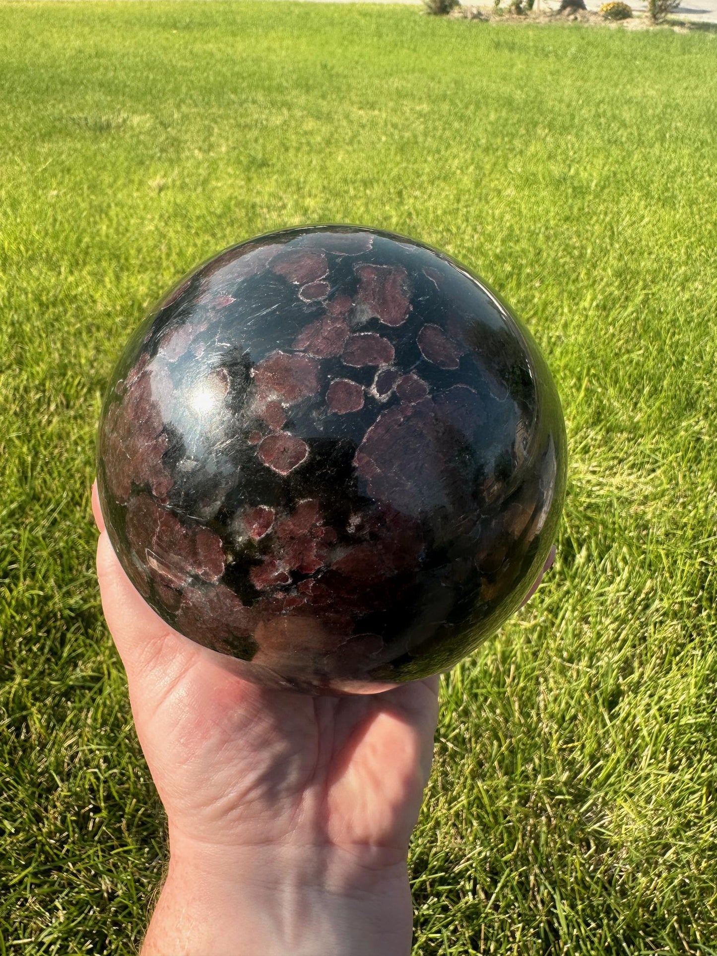 Astrophyllite and Garnet Sphere – 7 lbs 15 oz – 4.7 Inches – Unique Healing Crystal Sphere