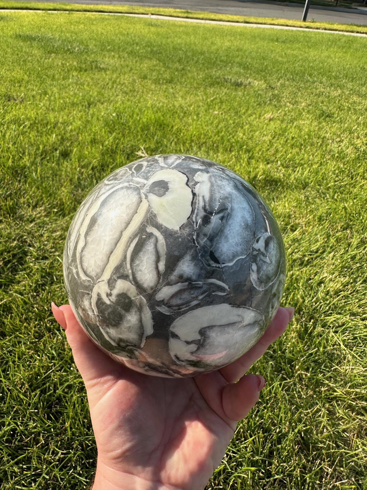 Shell Jasper Sphere – 8 lbs 9 oz – 4.8 Inches – Unique and Grounding Crystal Sphere