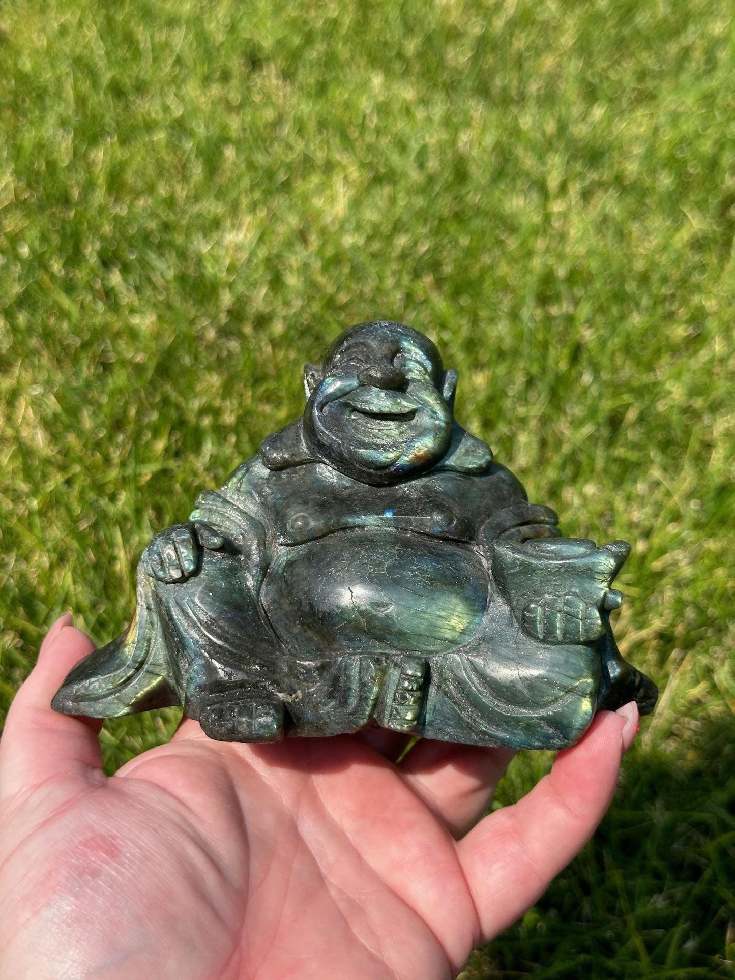 Labradorite Buddha Carving – 1 lb 8 oz – 3 Inches Tall – Spiritual Healing Crystal